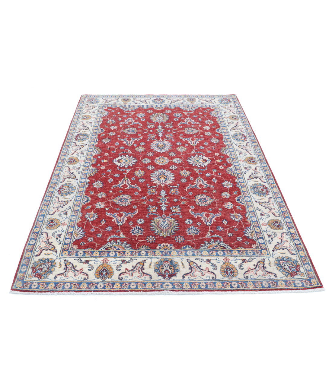 Hand Knotted Ziegler Farhan Wool Rug - 4'11'' x 6'7'' 4'11'' x 6'7'' (148 X 198) / Red / Ivory