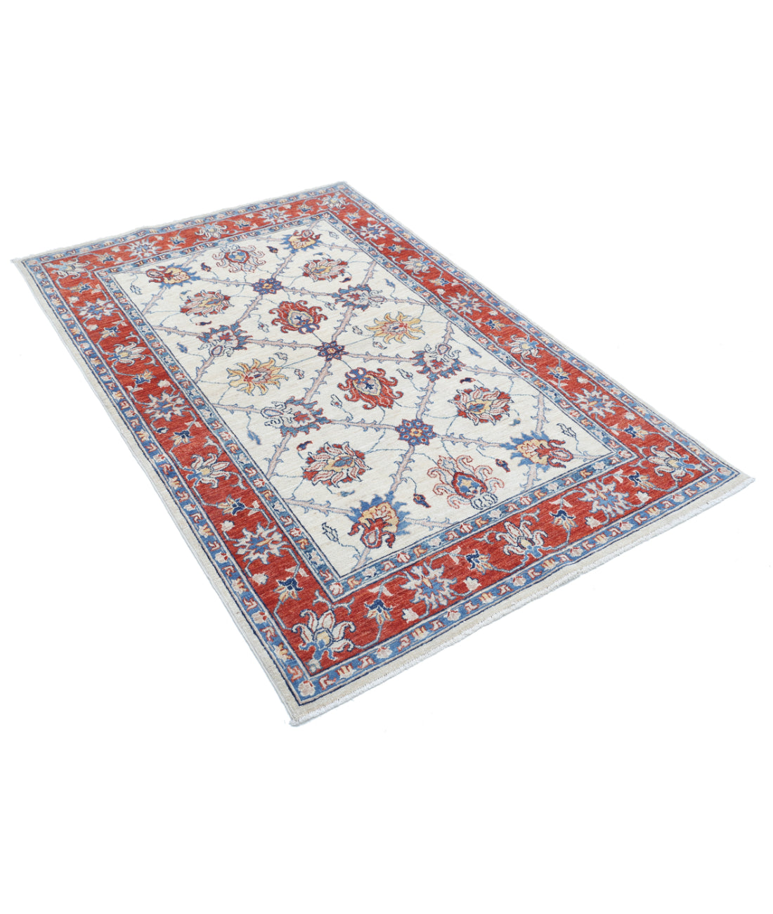 Hand Knotted Ziegler Farhan Wool Rug - 3'10'' x 5'10'' 3'10'' x 5'10'' (115 X 175) / Ivory / Red