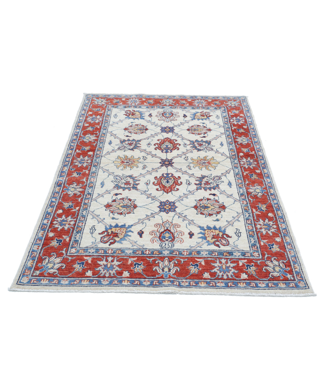 Hand Knotted Ziegler Farhan Wool Rug - 3'10'' x 5'10'' 3'10'' x 5'10'' (115 X 175) / Ivory / Red