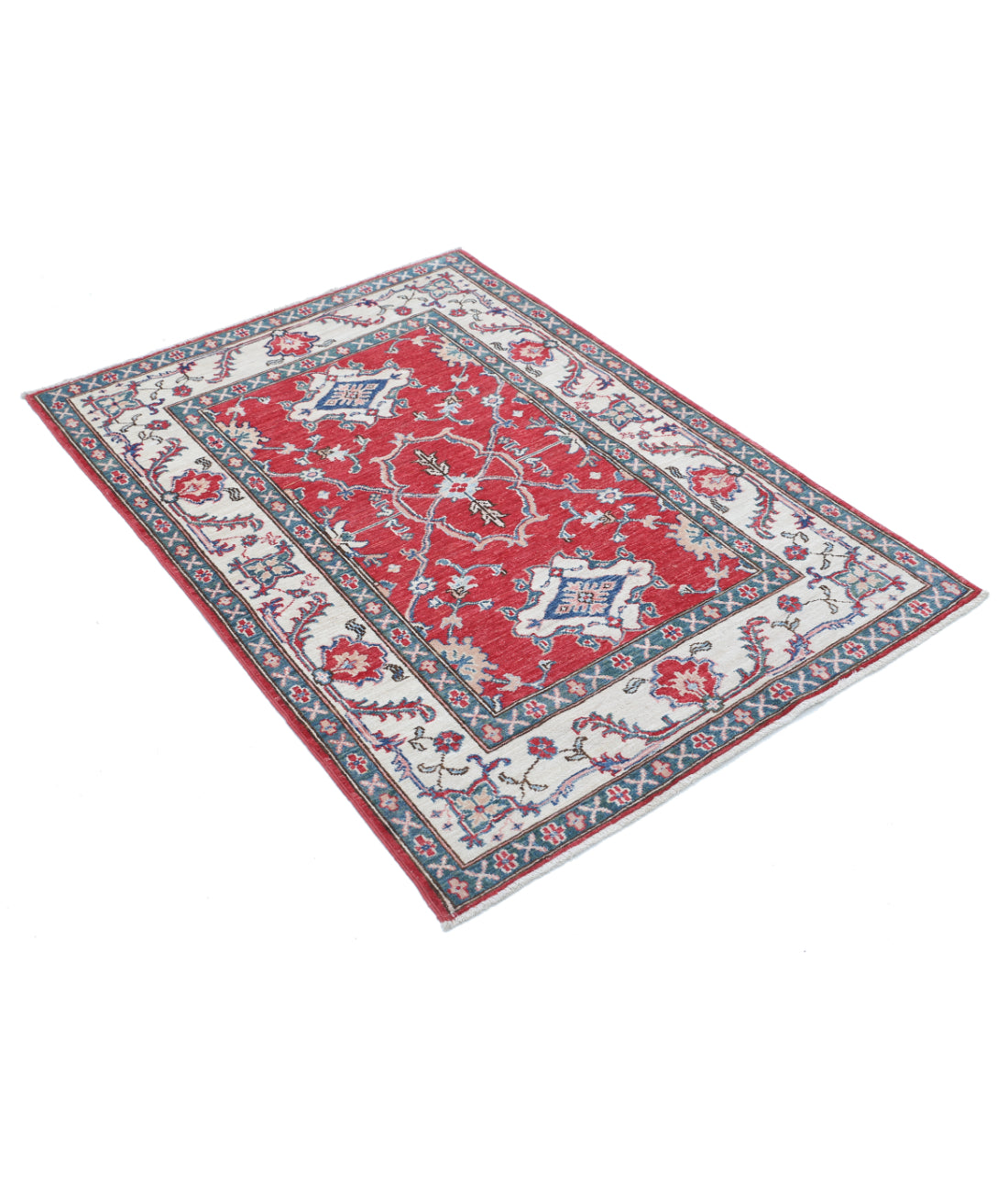Hand Knotted Ziegler Farhan Wool Rug - 3'4'' x 4'8'' 3'4'' x 4'8'' (100 X 140) / Red / Ivory