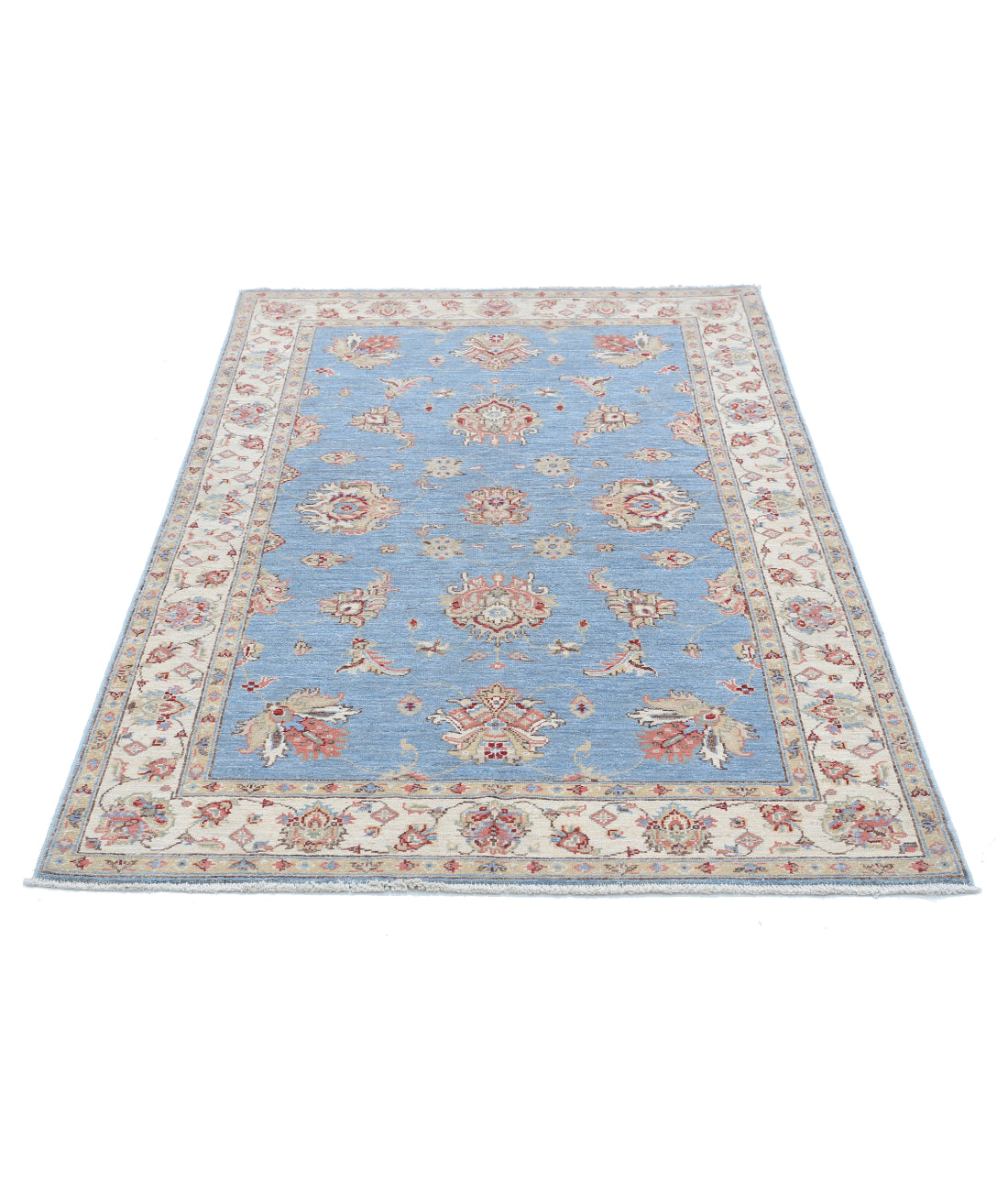 Hand Knotted Ziegler Farhan Wool Rug - 3'9'' x 5'11'' 3'9'' x 5'11'' (113 X 178) / Blue / Ivory