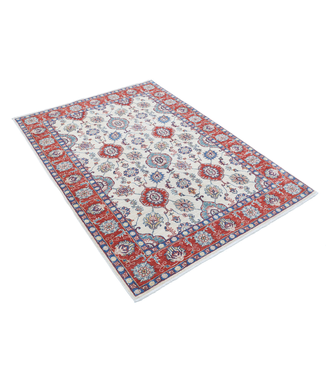 Hand Knotted Ziegler Farhan Wool Rug - 4'2'' x 5'9'' 4'2'' x 5'9'' (125 X 173) / Ivory / Red