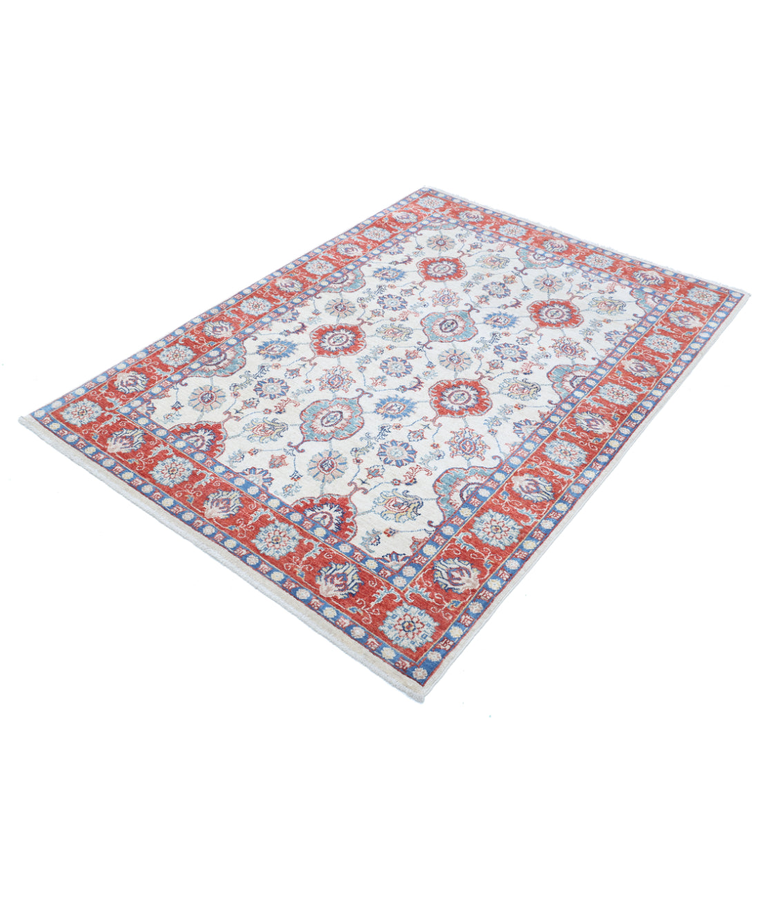 Hand Knotted Ziegler Farhan Wool Rug - 4'2'' x 5'9'' 4'2'' x 5'9'' (125 X 173) / Ivory / Red