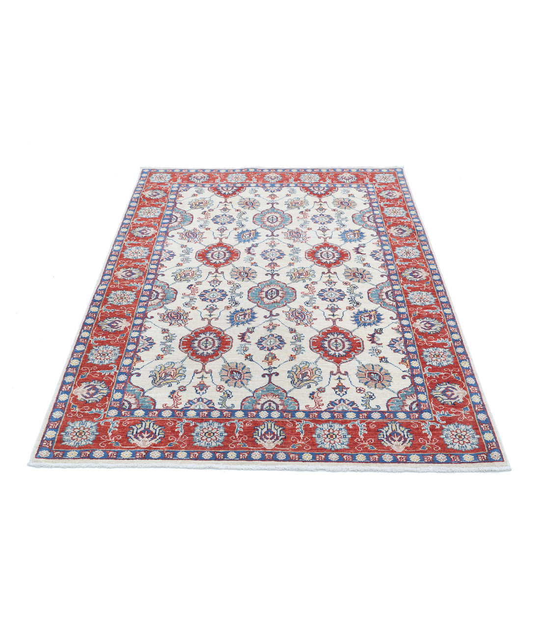 Hand Knotted Ziegler Farhan Wool Rug - 4'2'' x 5'9'' 4'2'' x 5'9'' (125 X 173) / Ivory / Red
