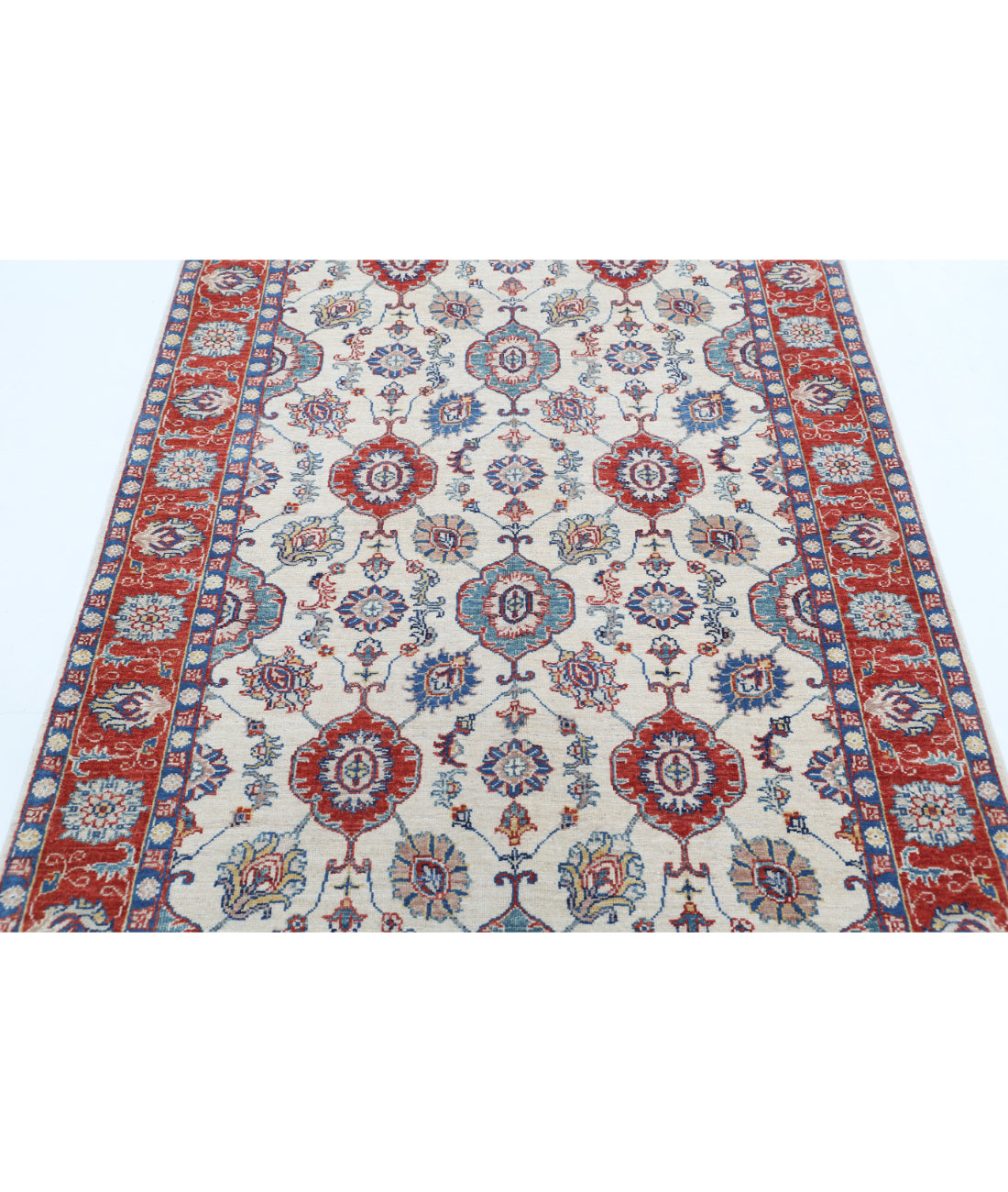 Hand Knotted Ziegler Farhan Wool Rug - 4'2'' x 5'9'' 4'2'' x 5'9'' (125 X 173) / Ivory / Red