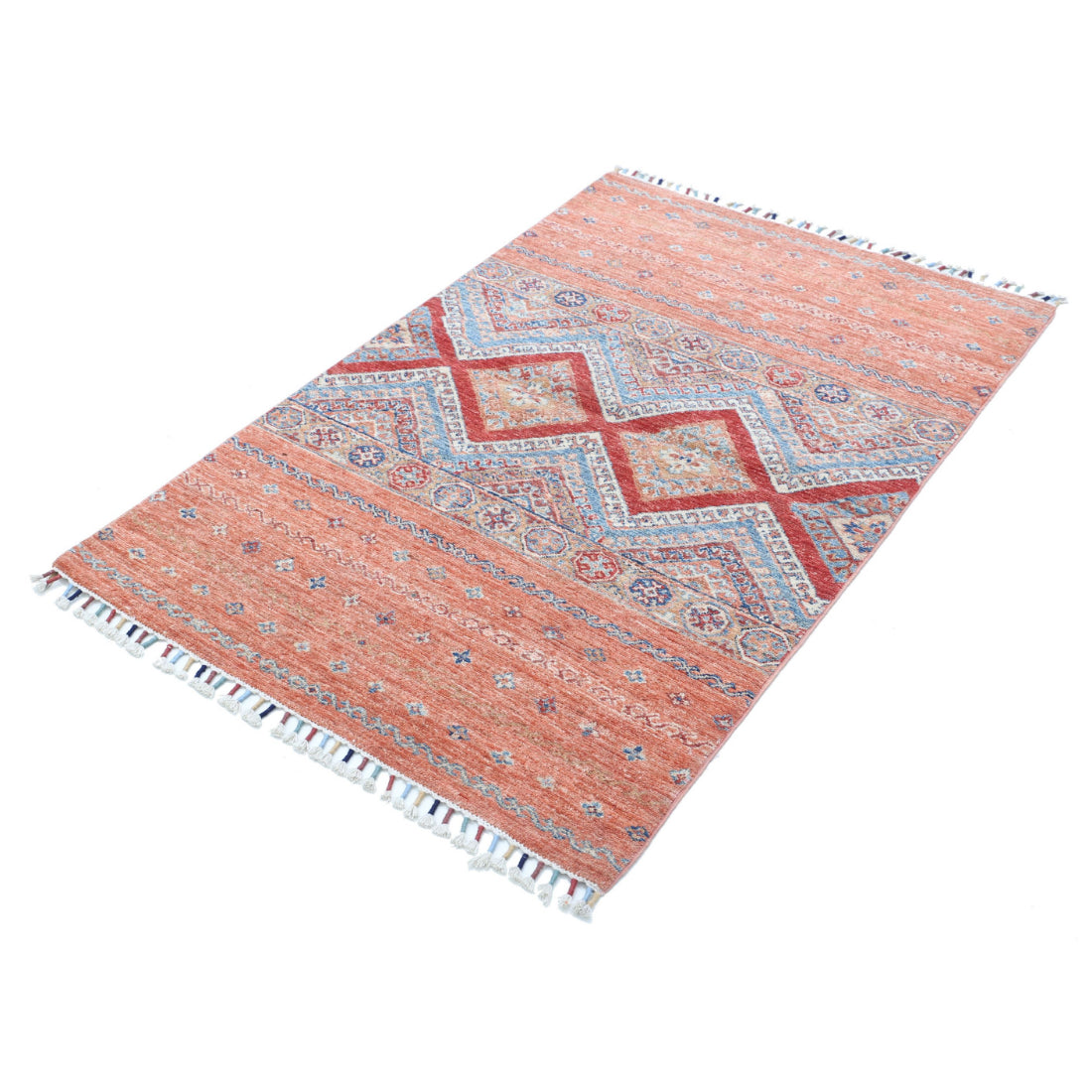 Alfombra de lana Khurjeen anudada a mano - 3'3'' x 4'11''