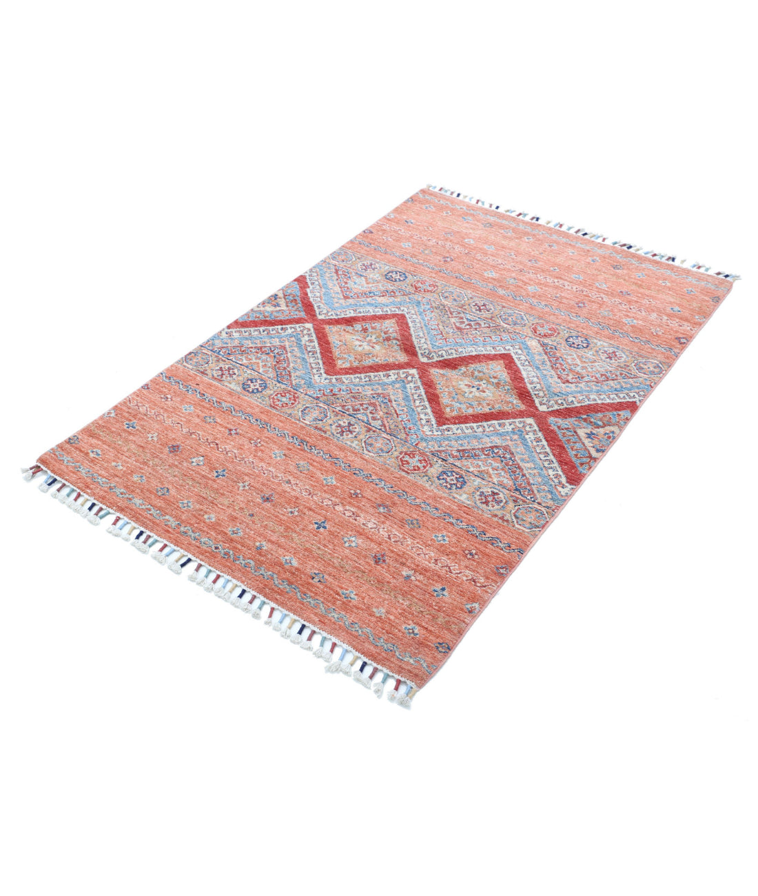 Alfombra de lana Khurjeen anudada a mano - 3'3'' x 4'11''