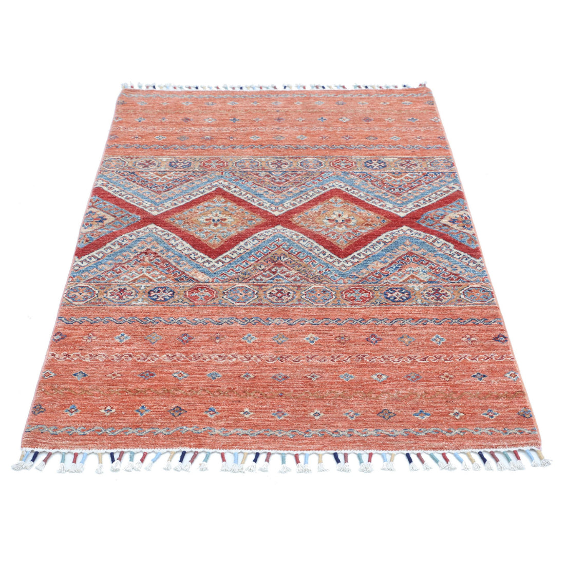 Alfombra de lana Khurjeen anudada a mano - 3'3'' x 4'11''
