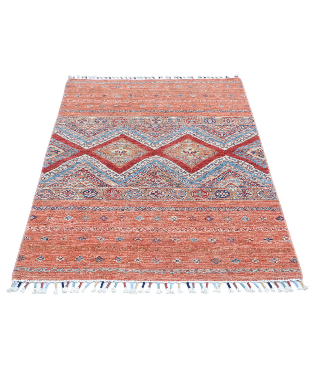 Alfombra de lana Khurjeen anudada a mano - 3'3'' x 4'11''