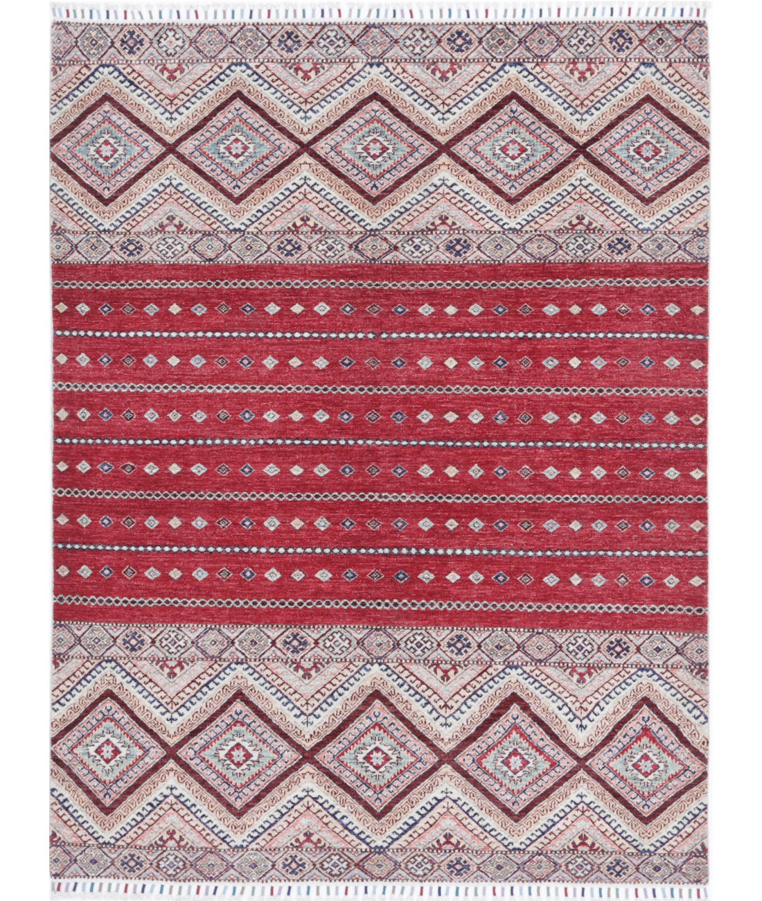 Hand Knotted Khurjeen Wool Rug - 5'6'' x 7'2''