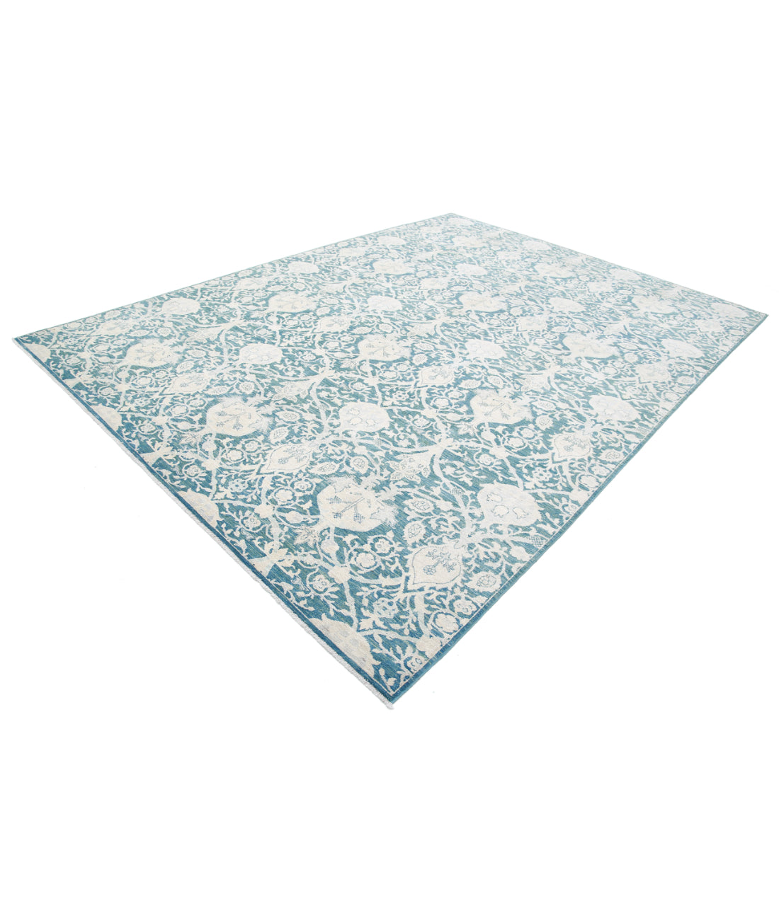 Hand Knotted Serenity Artemix Wool Rug - 8'10'' x 11'11'' 8'10'' x 11'11'' (265 X 358) / Green / Ivory