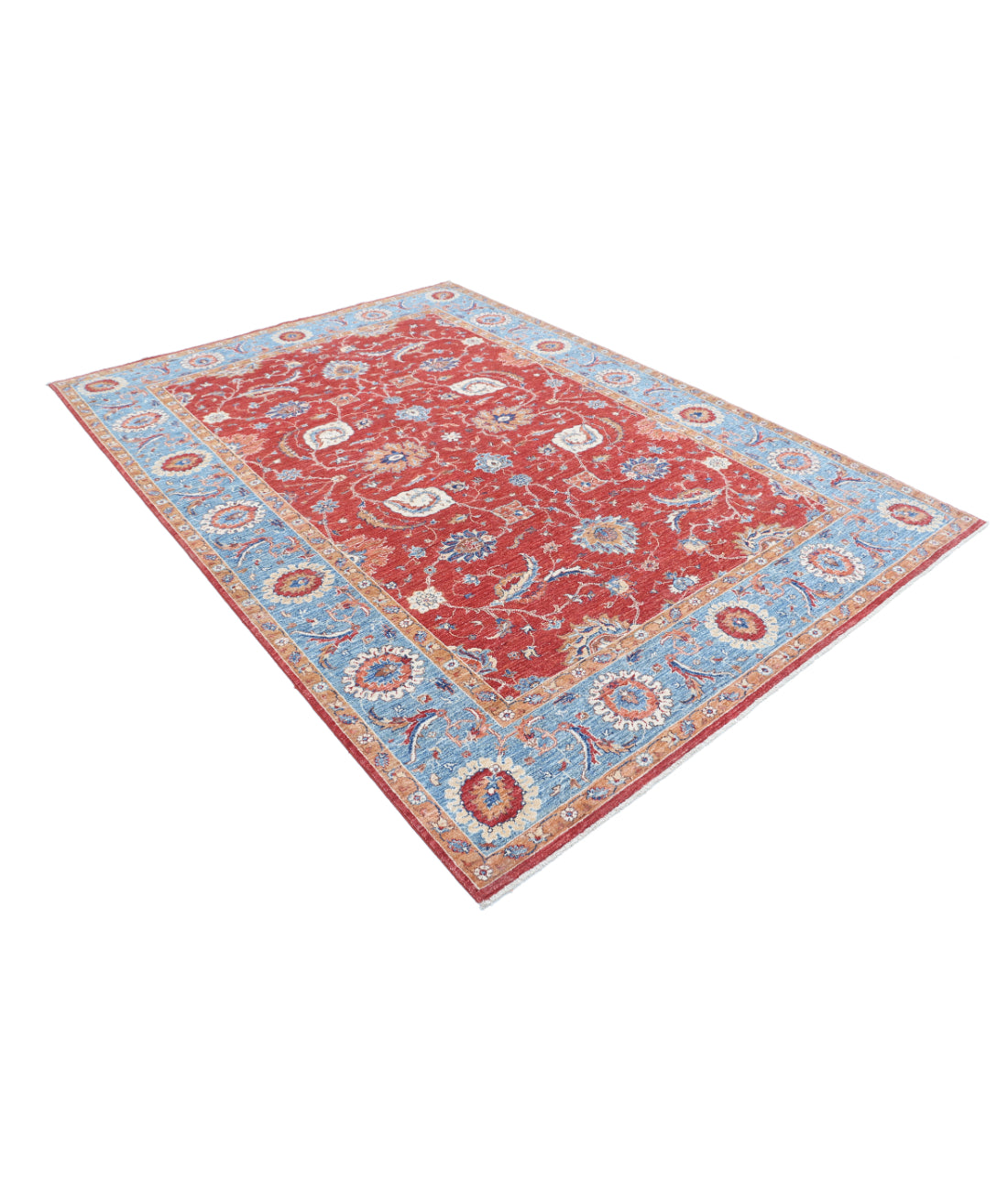 Hand Knotted Ziegler Farhan Wool Rug - 6'8'' x 9'3'' 6'8'' x 9'3'' (200 X 278) / Red / Blue