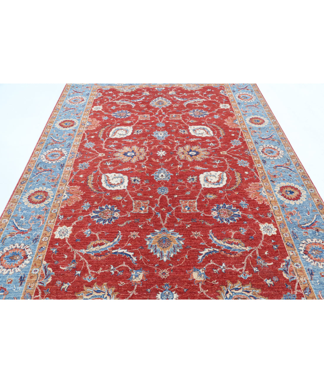 Hand Knotted Ziegler Farhan Wool Rug - 6'8'' x 9'3'' 6'8'' x 9'3'' (200 X 278) / Red / Blue