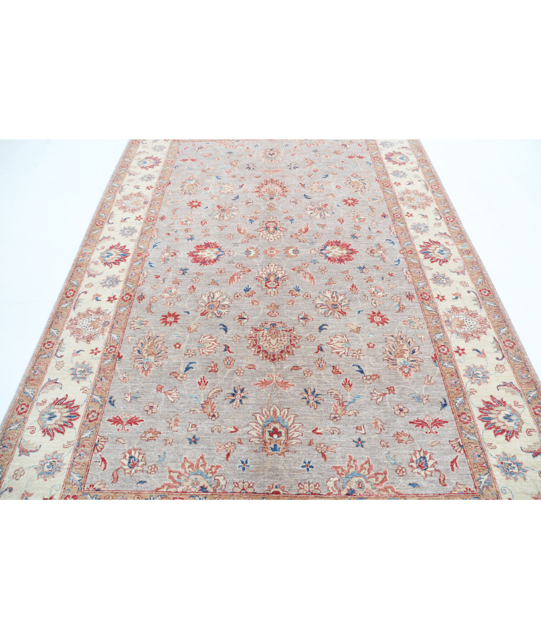 Hand Knotted Ziegler Farhan Wool Rug - 6'6'' x 9'5'' 6'6'' x 9'5'' (195 X 283) / Grey / Ivory