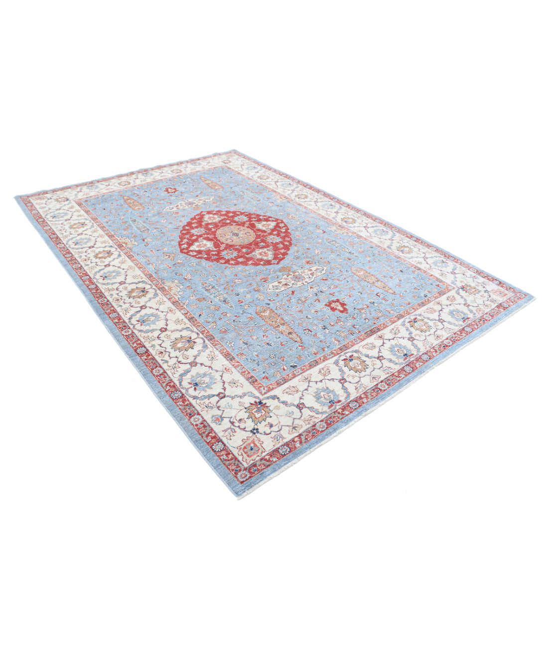 Hand Knotted Ziegler Farhan Wool Rug - 6'9'' x 9'9'' 6'9'' x 9'9'' (203 X 293) / Blue / Ivory