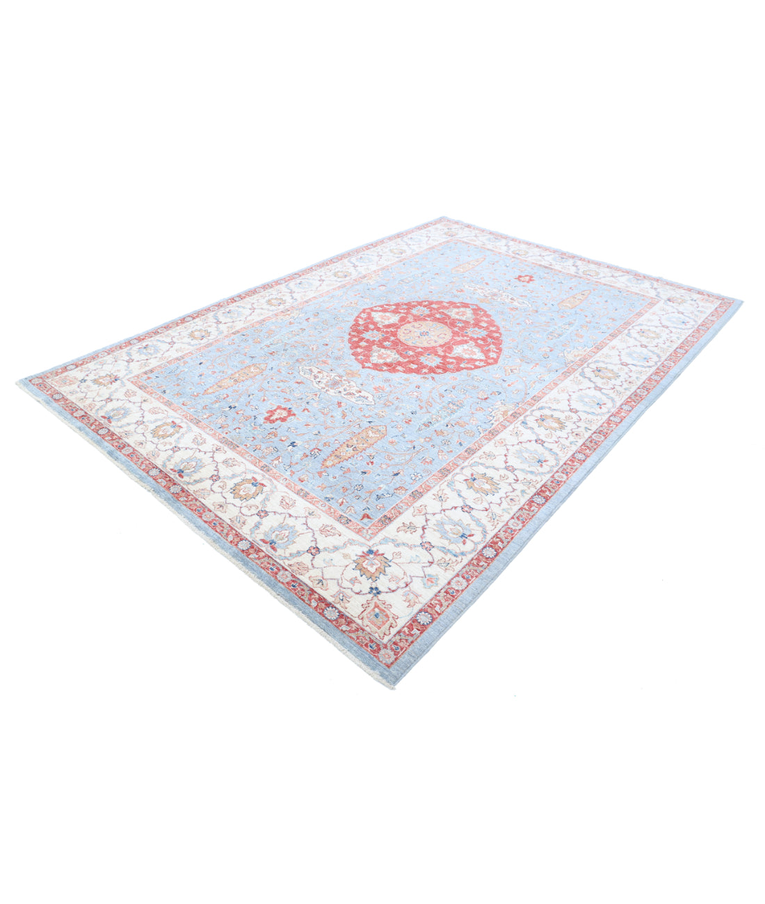 Hand Knotted Ziegler Farhan Wool Rug - 6'9'' x 9'9'' 6'9'' x 9'9'' (203 X 293) / Blue / Ivory