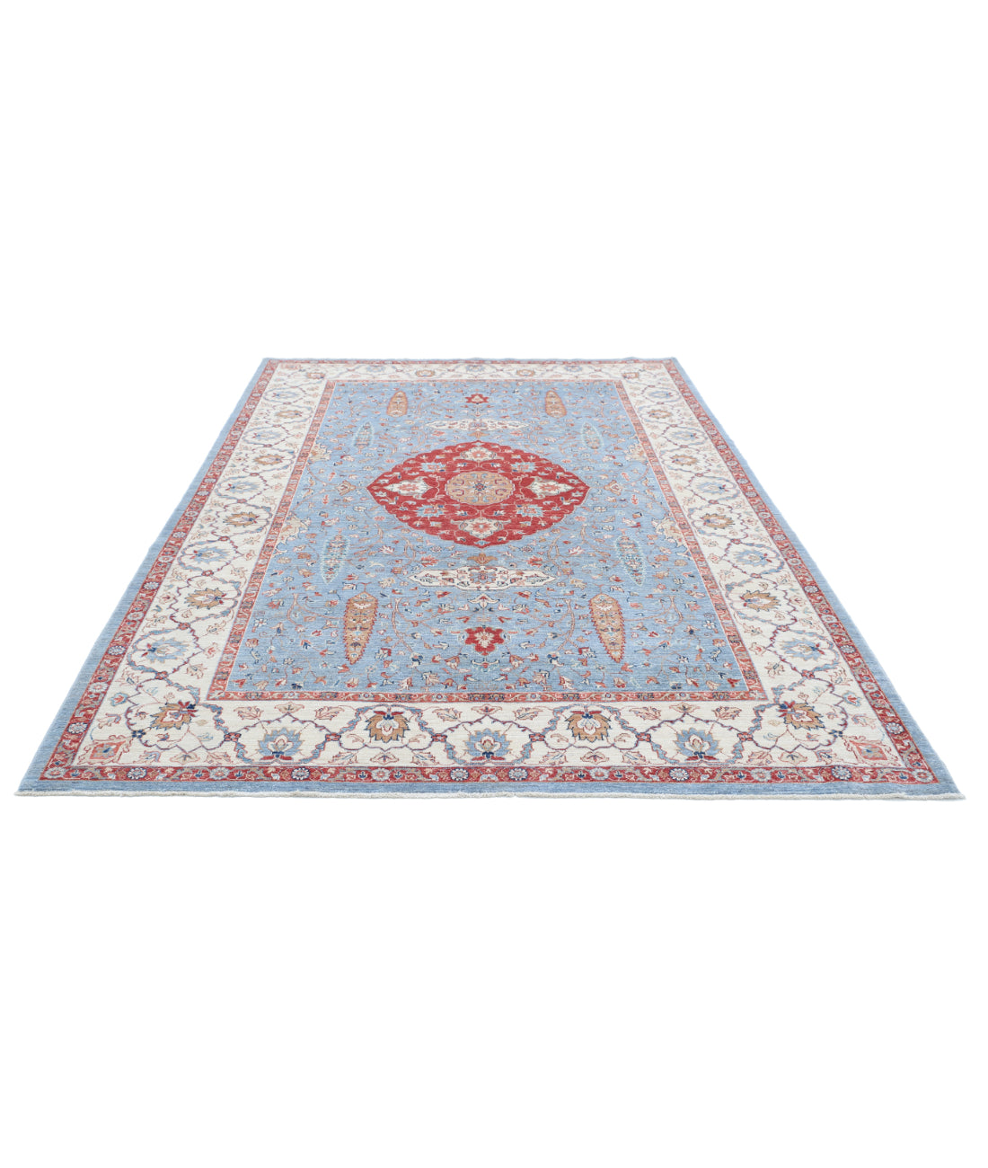 Hand Knotted Ziegler Farhan Wool Rug - 6'9'' x 9'9'' 6'9'' x 9'9'' (203 X 293) / Blue / Ivory