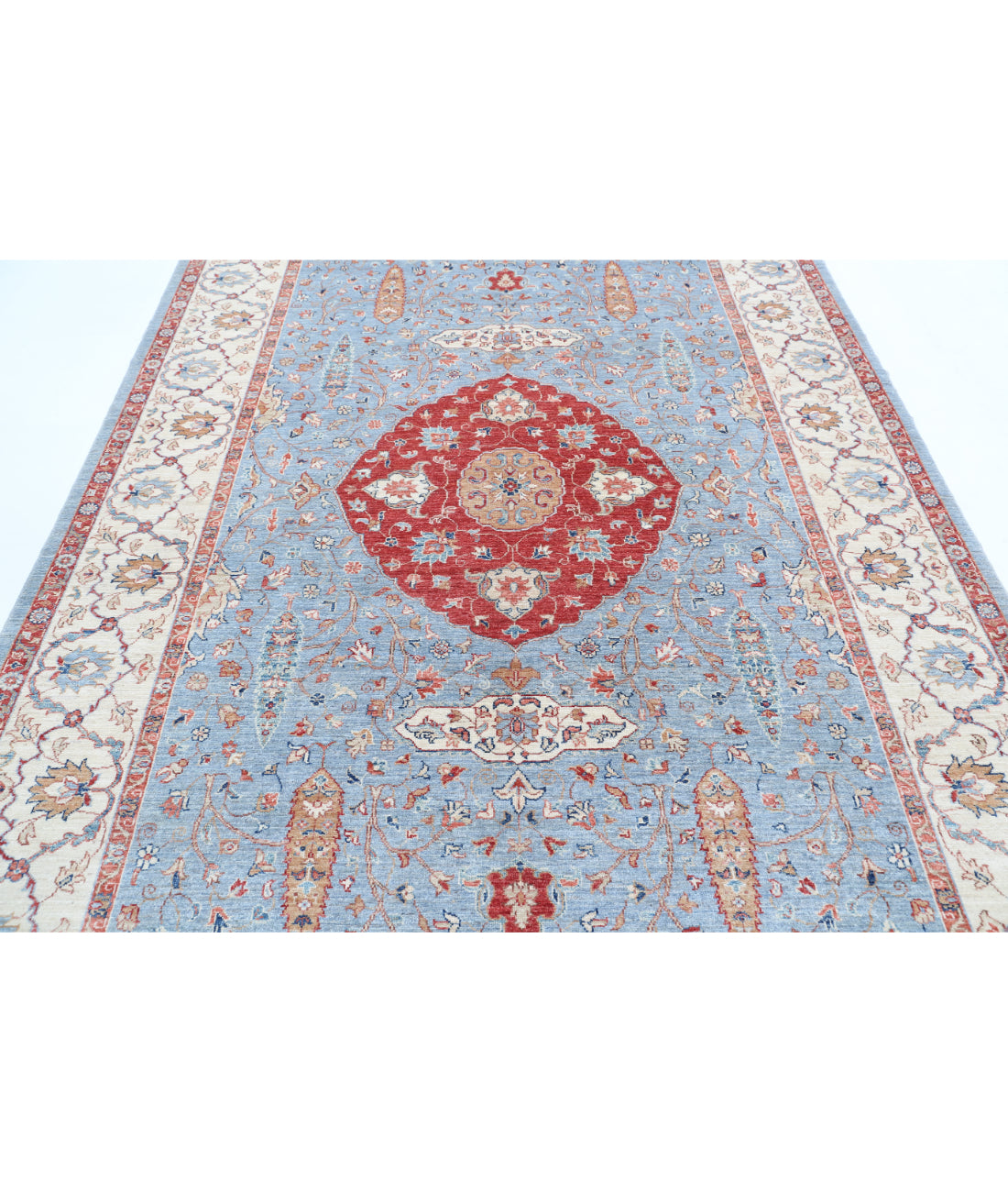 Hand Knotted Ziegler Farhan Wool Rug - 6'9'' x 9'9'' 6'9'' x 9'9'' (203 X 293) / Blue / Ivory