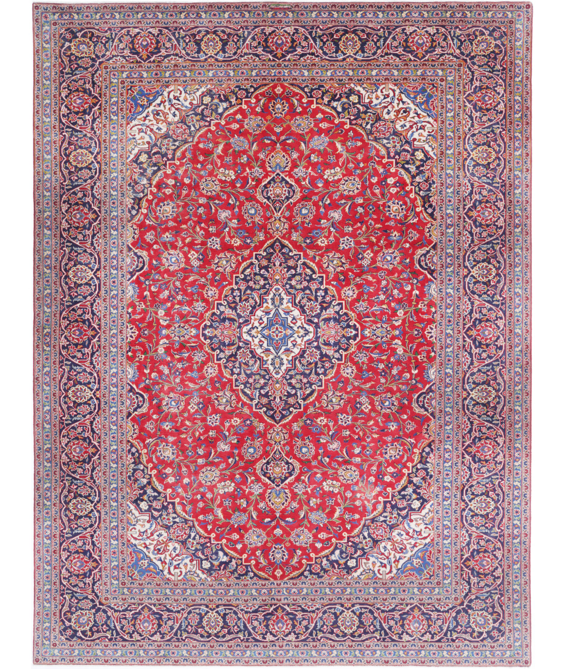 Hand Knotted Persian Kashan Wool Rug - 9&#39;5&#39;&#39; x 12&#39;8&#39;&#39; 9&#39;5&#39;&#39; x 12&#39;8&#39;&#39; (283 X 380) / Red / Blue