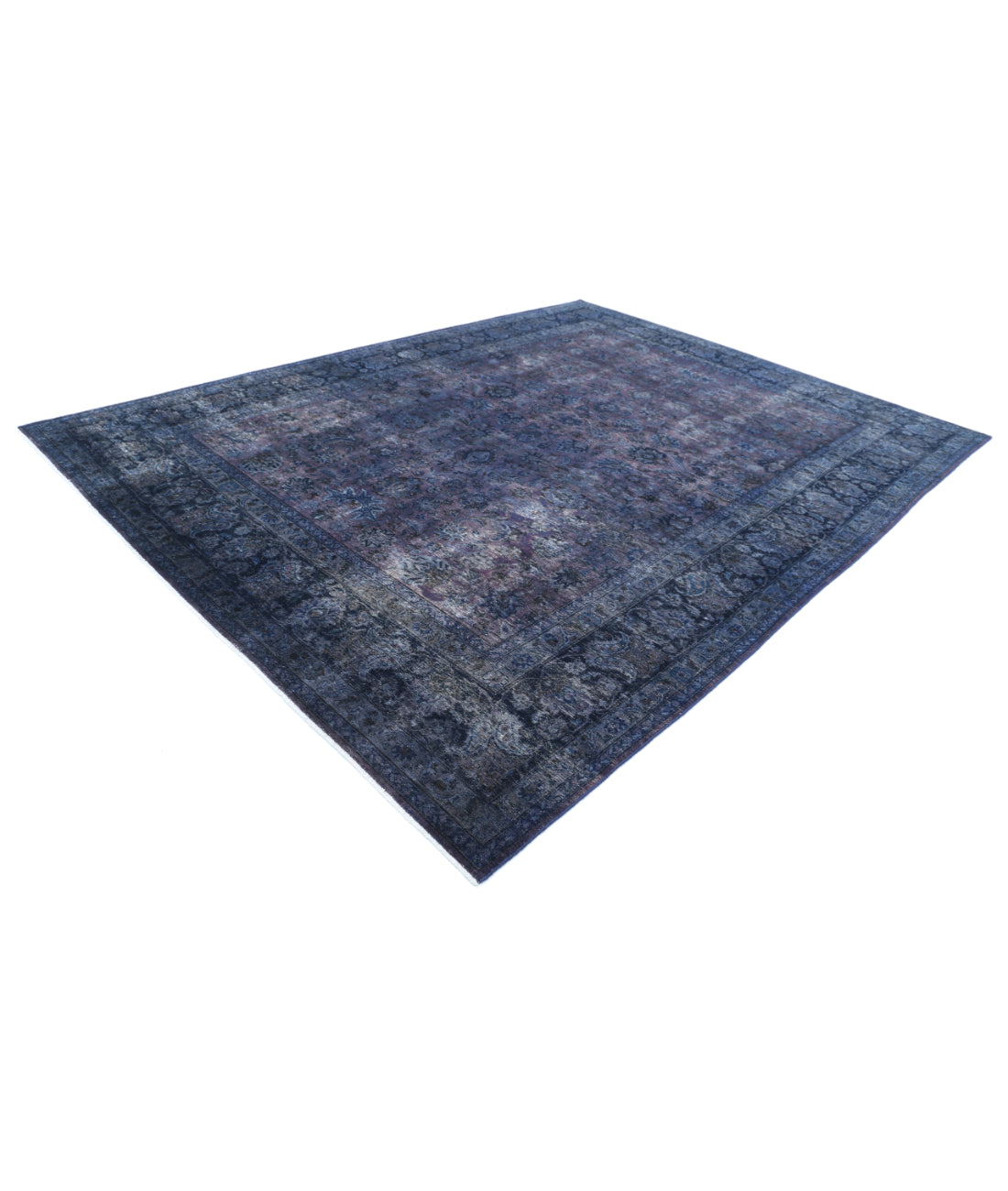 Hand Knotted Transitional Vintage Overdye Tabriz Wool Rug - 9'9'' x 12'10'' 9'9'' x 12'10'' (293 X 385) / Purple / Blue