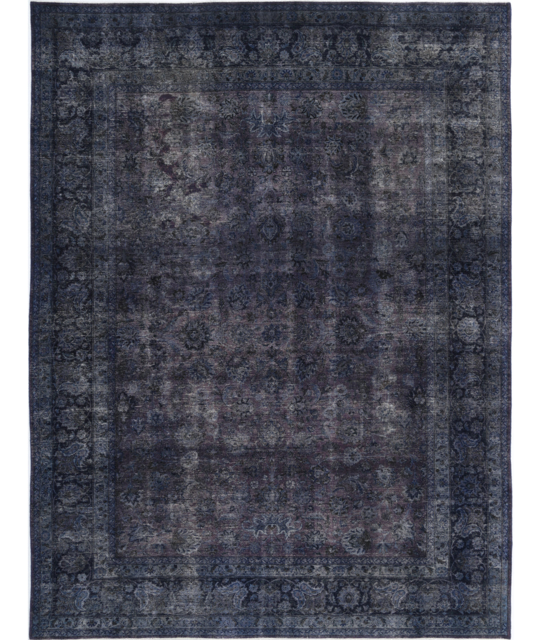 Hand Knotted Transitional Vintage Overdye Tabriz Wool Rug - 9&#39;9&#39;&#39; x 12&#39;10&#39;&#39; 9&#39;9&#39;&#39; x 12&#39;10&#39;&#39; (293 X 385) / Purple / Blue