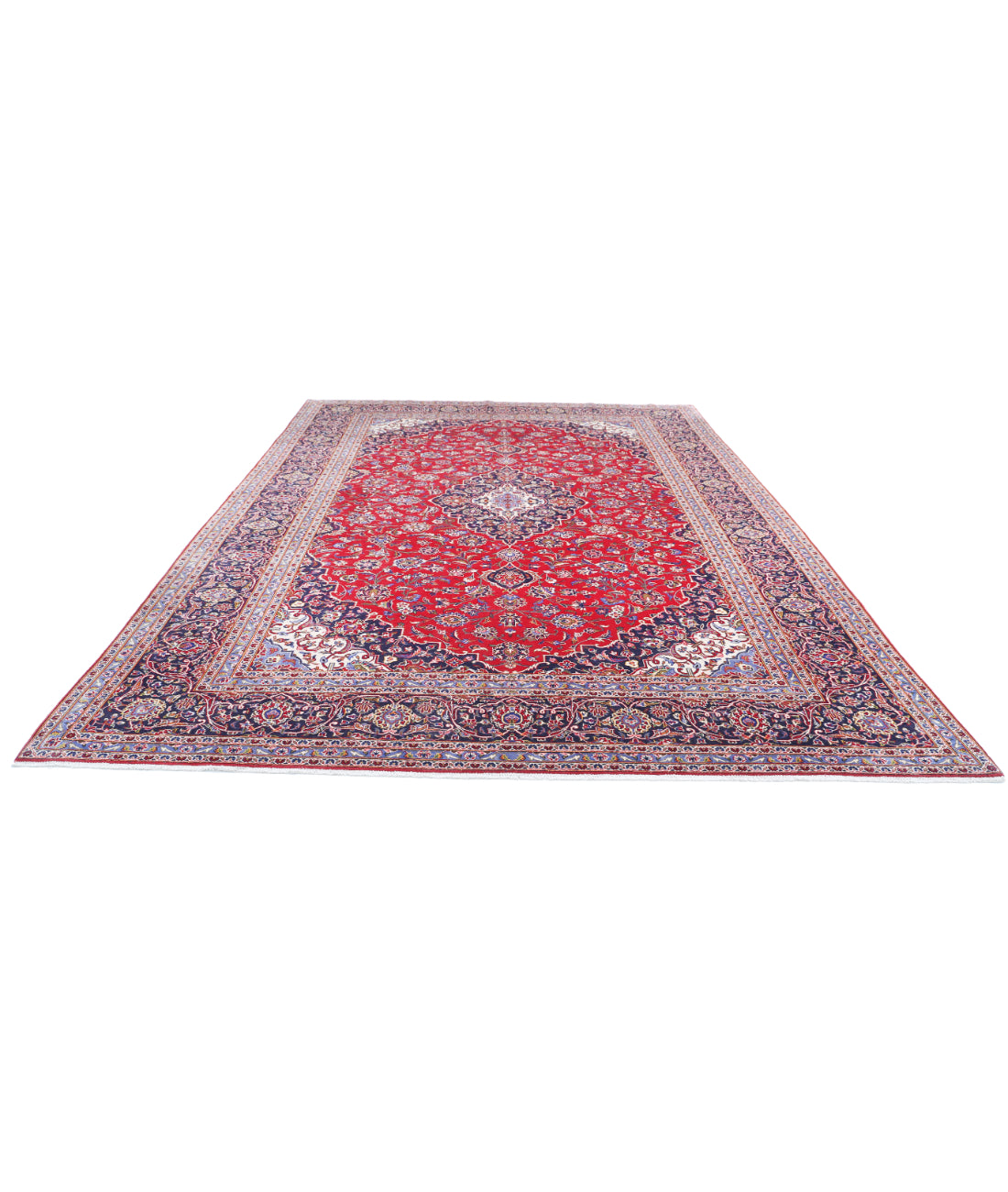 Hand Knotted Persian Kashan Wool Rug - 9'6'' x 13'6'' 9'6'' x 13'6'' (285 X 405) / Red / Blue