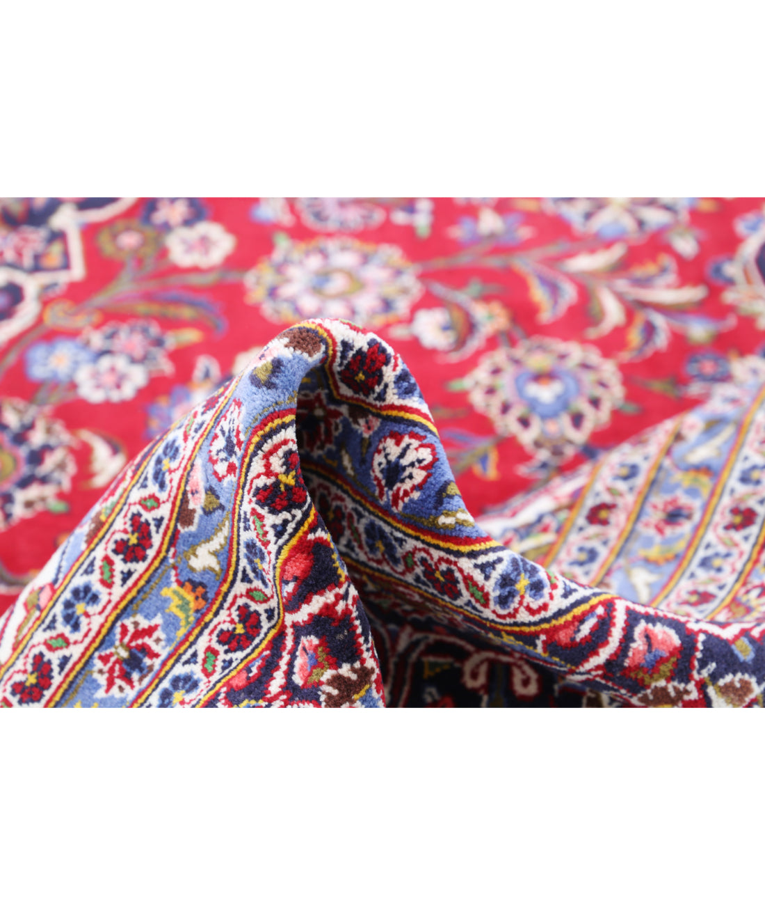 Hand Knotted Persian Kashan Wool Rug - 9'6'' x 13'6'' 9'6'' x 13'6'' (285 X 405) / Red / Blue