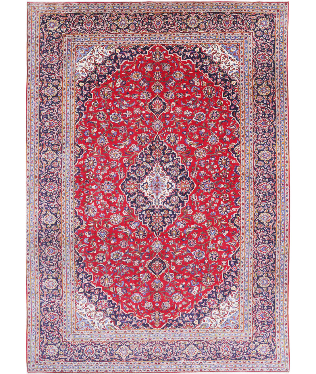 Hand Knotted Persian Kashan Wool Rug - 9&#39;6&#39;&#39; x 13&#39;6&#39;&#39; 9&#39;6&#39;&#39; x 13&#39;6&#39;&#39; (285 X 405) / Red / Blue