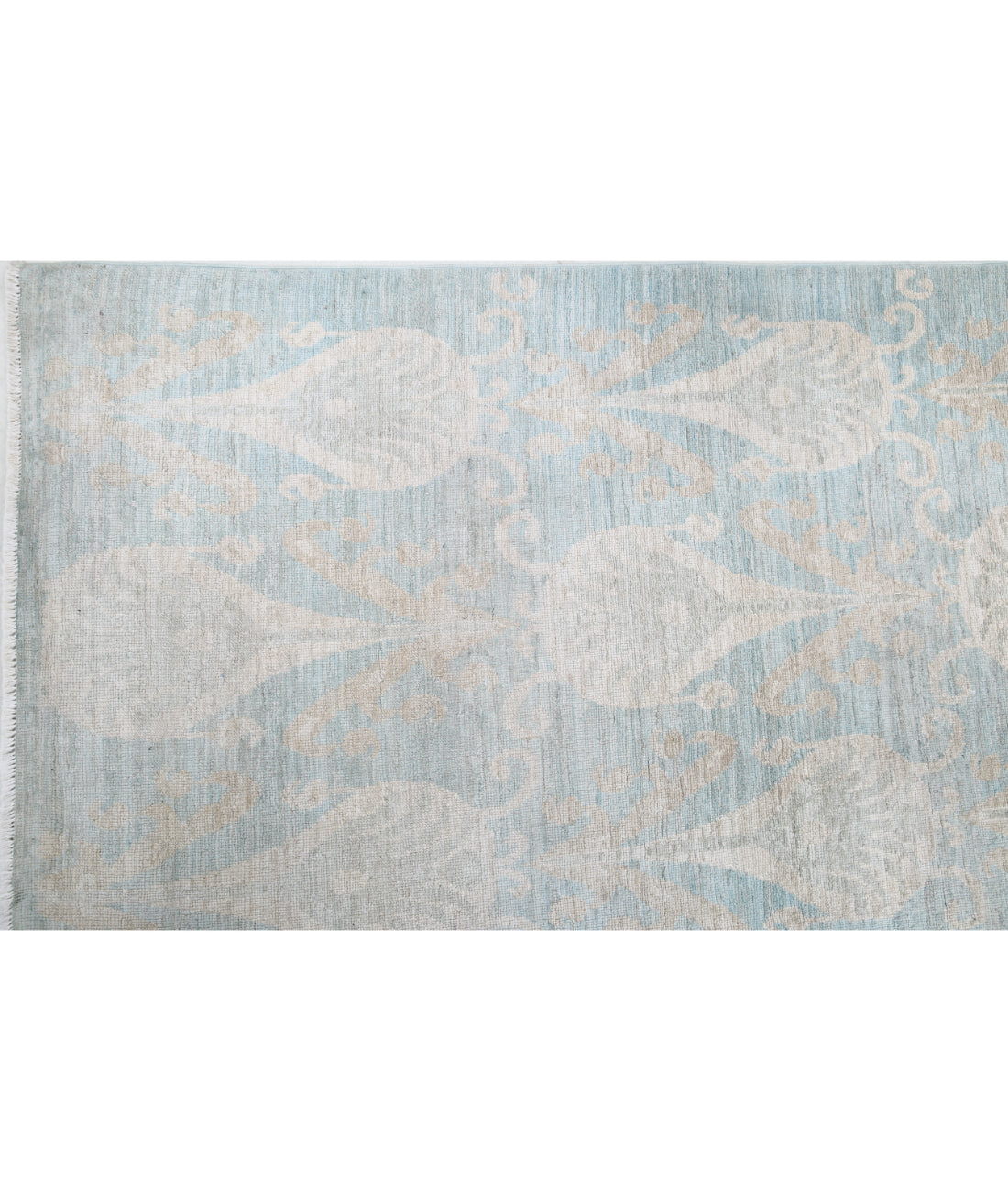 Hand Knotted Ikat Wool Rug - 11'4'' x 14'2'' 11'4'' x 14'2'' (340 X 425) / Blue / Blue