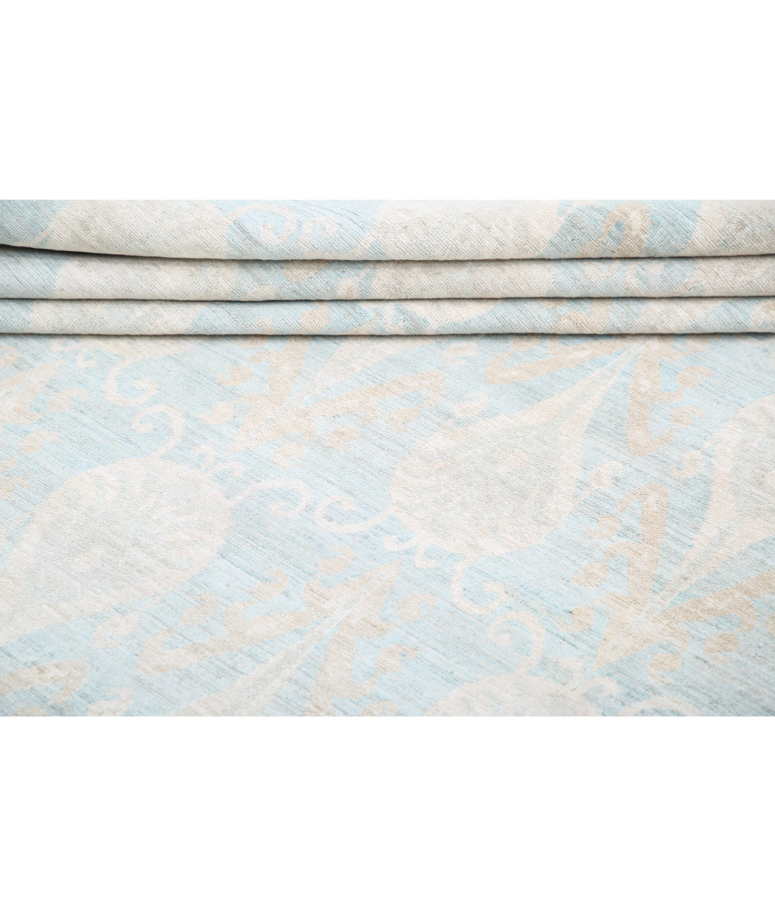 Hand Knotted Ikat Wool Rug - 11'4'' x 14'2'' 11'4'' x 14'2'' (340 X 425) / Blue / Blue