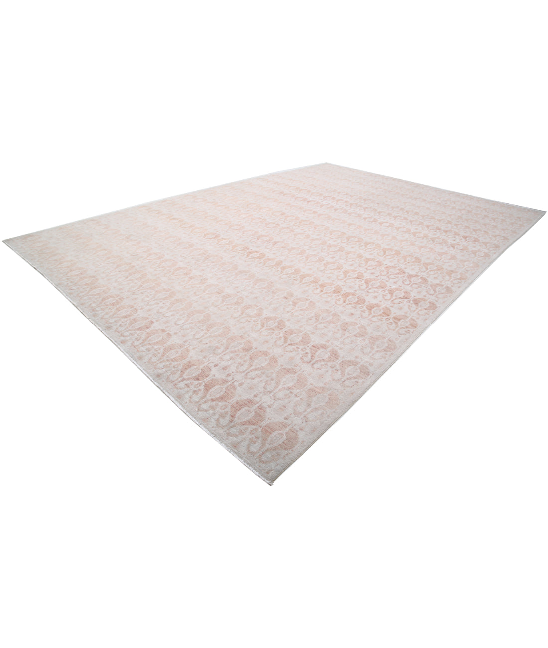 Hand Knotted Ikat Wool Rug - 12'1'' x 17'5'' 12'1'' x 17'5'' (363 X 523) / Ivory / Pink