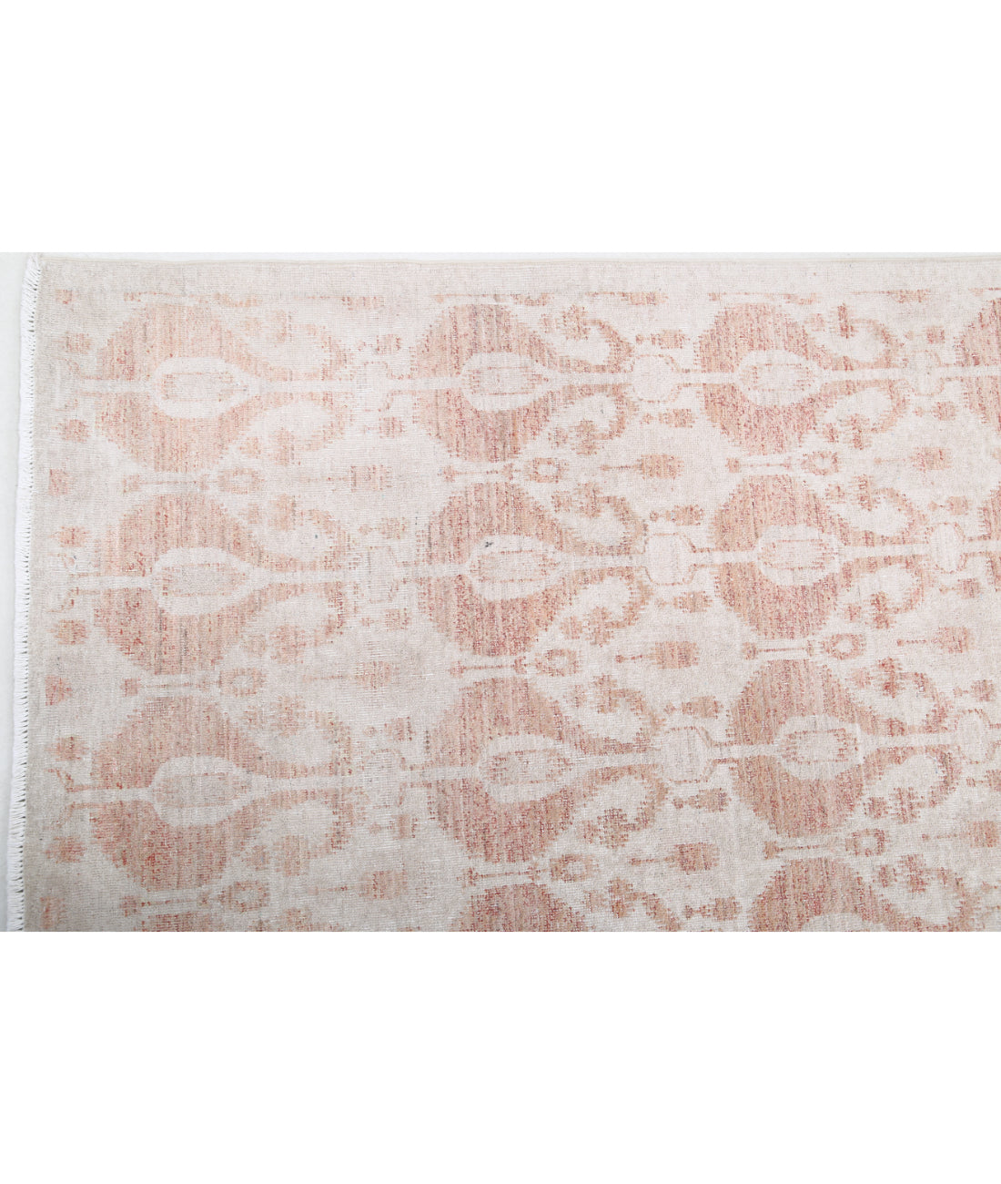 Hand Knotted Ikat Wool Rug - 12'1'' x 17'5'' 12'1'' x 17'5'' (363 X 523) / Ivory / Pink