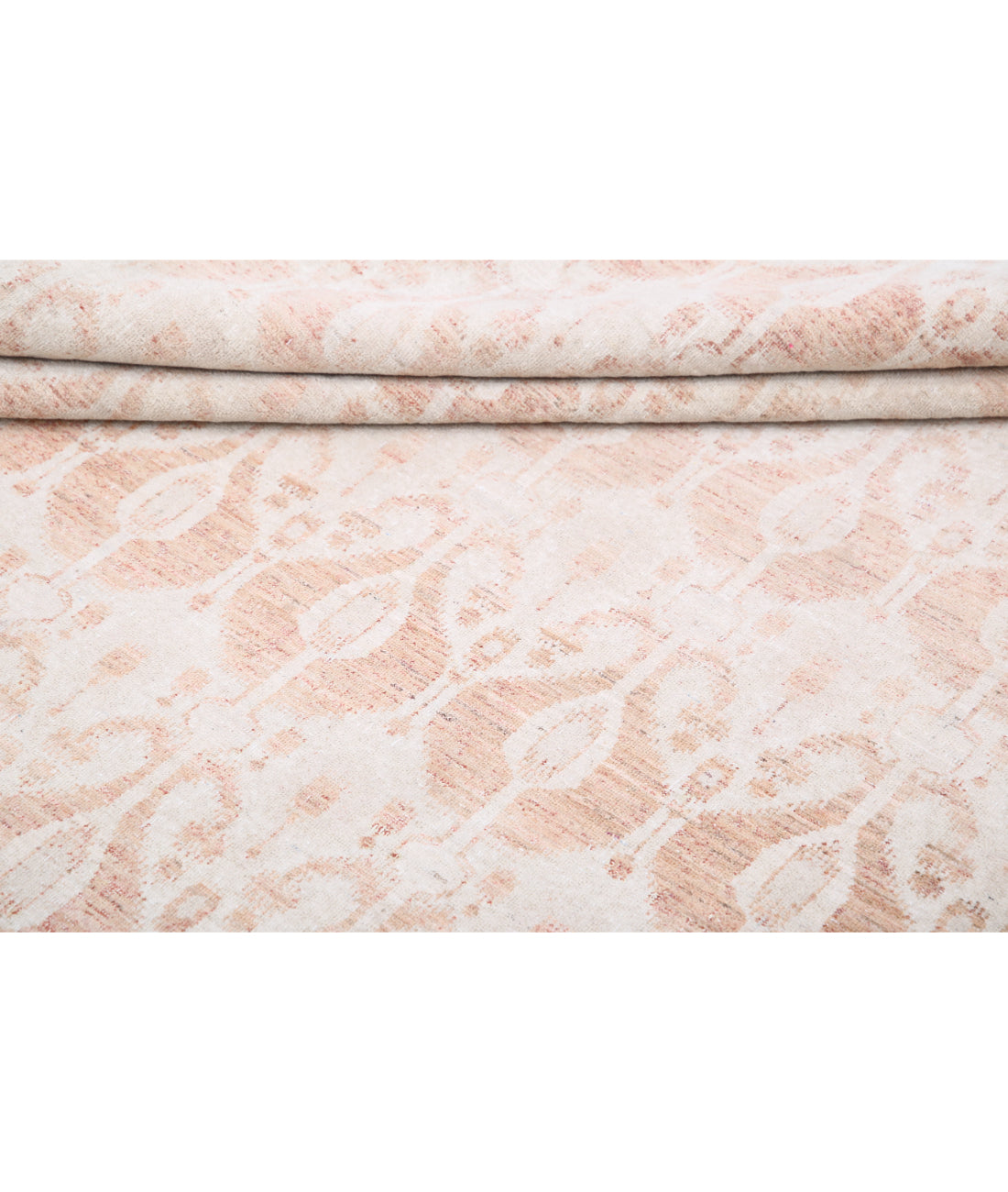 Hand Knotted Ikat Wool Rug - 12'1'' x 17'5'' 12'1'' x 17'5'' (363 X 523) / Ivory / Pink