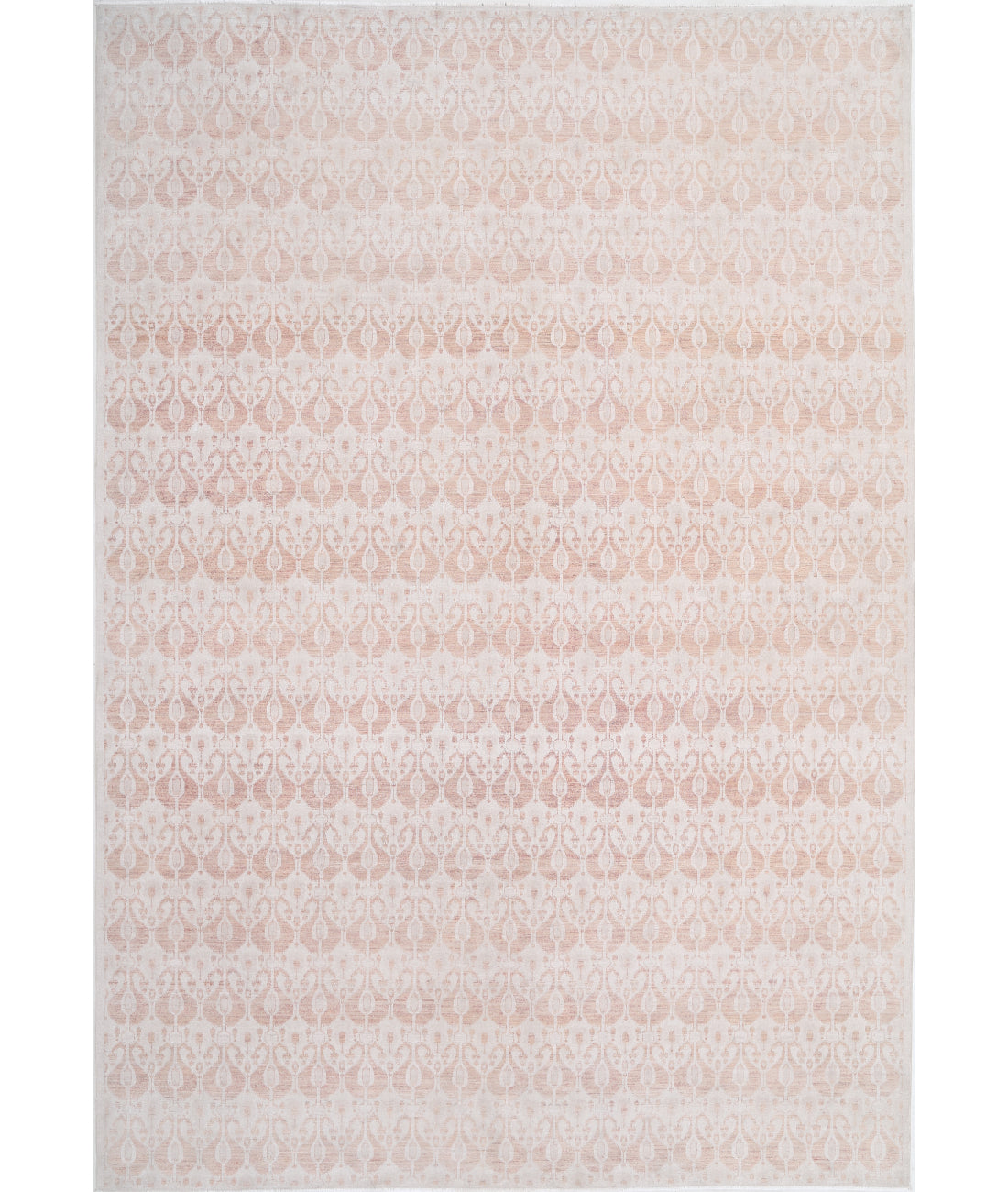Hand Knotted Ikat Wool Rug - 12&#39;1&#39;&#39; x 17&#39;5&#39;&#39; 12&#39;1&#39;&#39; x 17&#39;5&#39;&#39; (363 X 523) / Ivory / Pink