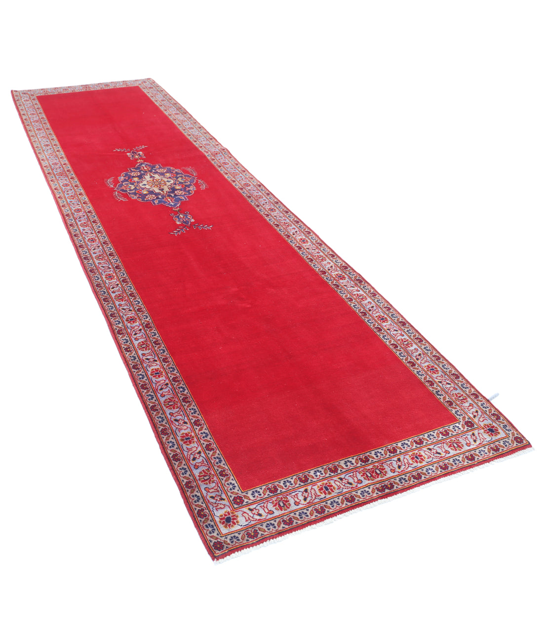 Hand Knotted Persian Kashan Wool Rug - 3'5'' x 12'3'' 3'5'' x 12'3'' (103 X 368) / Red / Blue