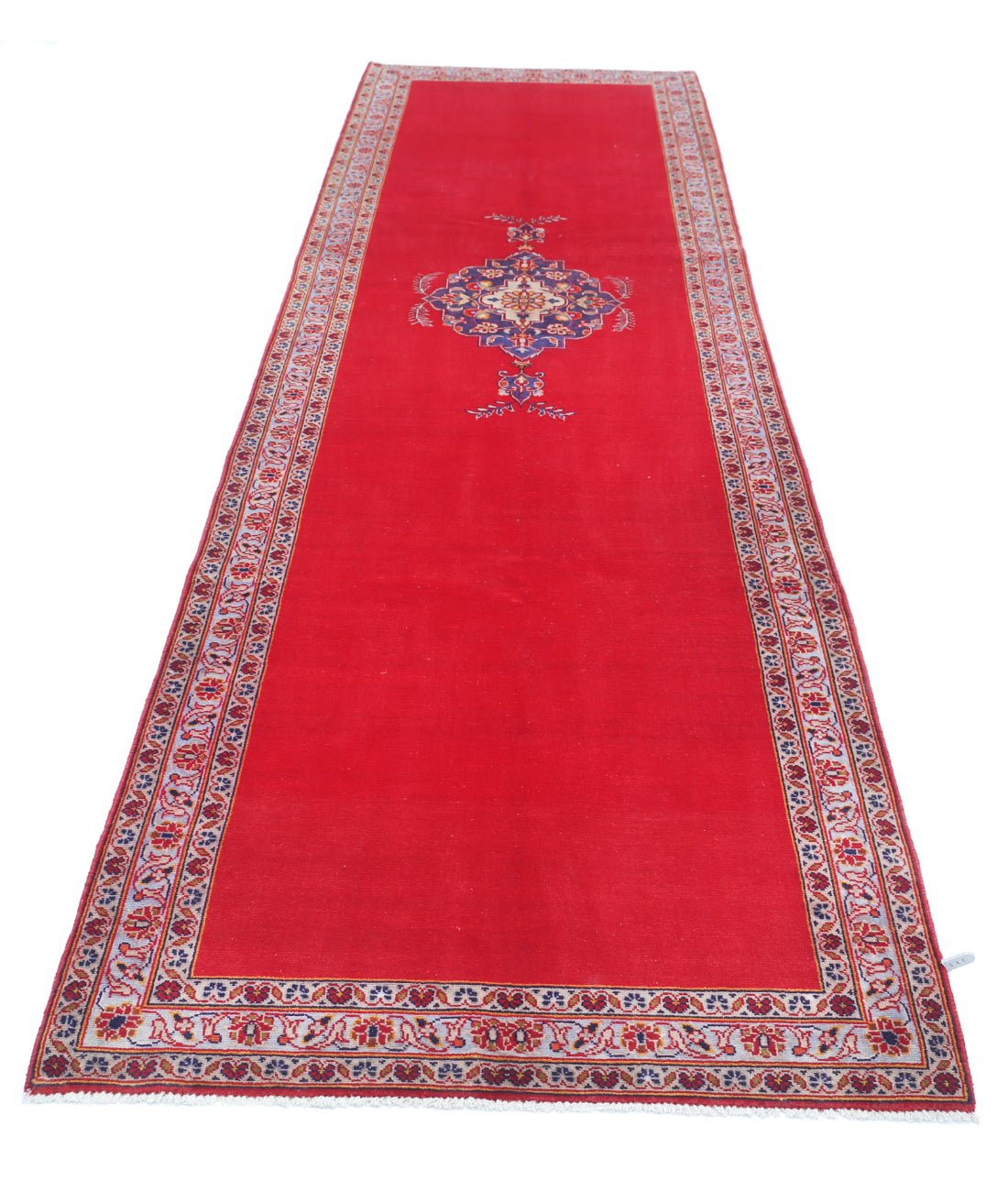 Hand Knotted Persian Kashan Wool Rug - 3'5'' x 12'3'' 3'5'' x 12'3'' (103 X 368) / Red / Blue
