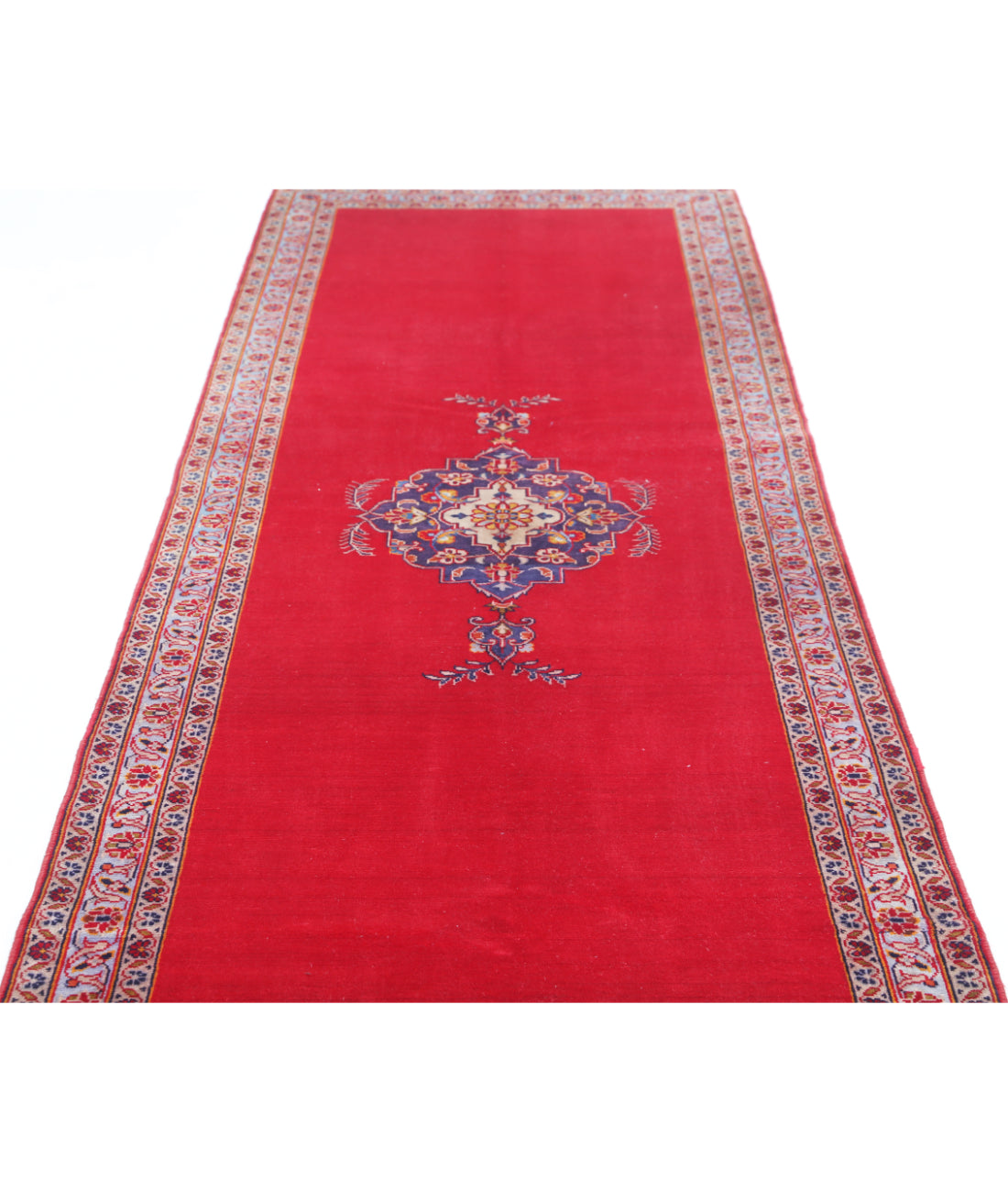 Hand Knotted Persian Kashan Wool Rug - 3'5'' x 12'3'' 3'5'' x 12'3'' (103 X 368) / Red / Blue