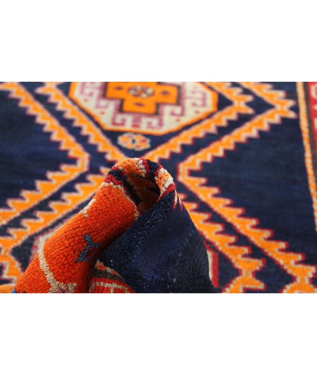 Hand Knotted Persian Hamadan Wool Rug - 4'2'' x 16'0'' 4'2'' x 16'0'' (125 X 480) / Blue / Rust