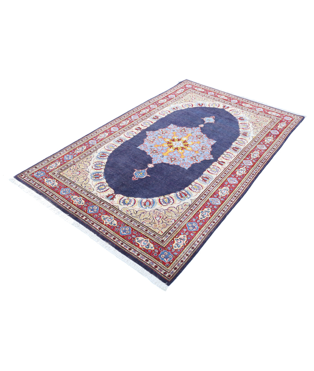Hand Knotted Persian Kashan Wool Rug - 4'4'' x 7'3'' 4'4'' x 7'3'' (130 X 218) / Blue / Red