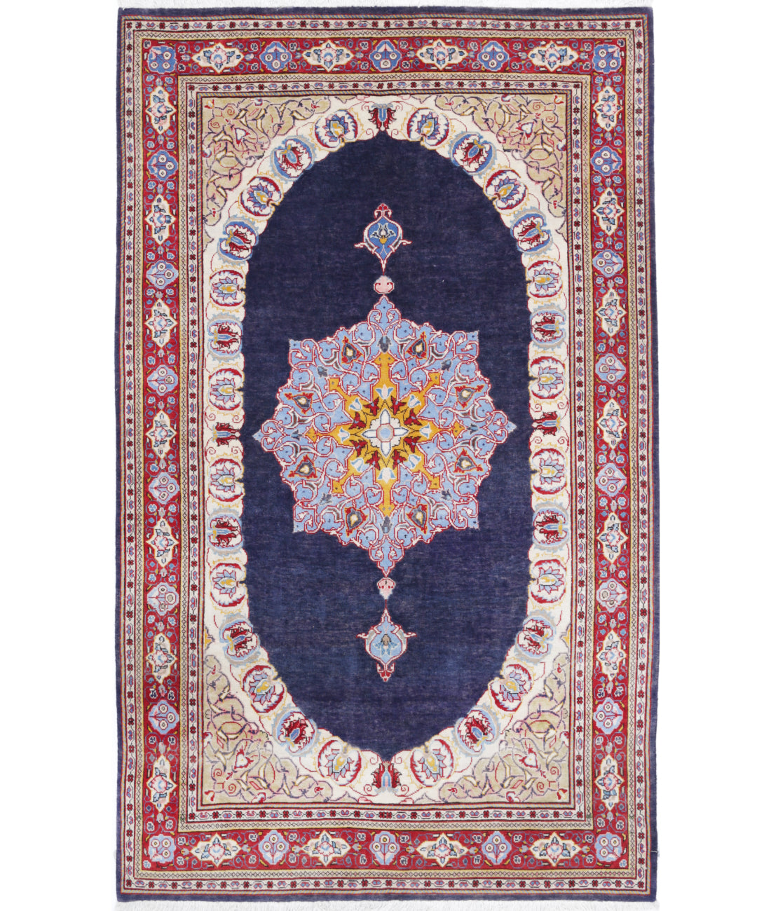 Hand Knotted Persian Kashan Wool Rug - 4&#39;4&#39;&#39; x 7&#39;3&#39;&#39; 4&#39;4&#39;&#39; x 7&#39;3&#39;&#39; (130 X 218) / Blue / Red