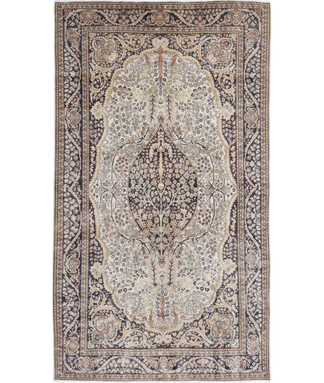 Hand Knotted Antique Persian Tabriz Wool Rug - 4&#39;6&#39;&#39; x 8&#39;0&#39;&#39; 4&#39;6&#39;&#39; x 8&#39;0&#39;&#39; (135 X 240) / Ivory / Brown