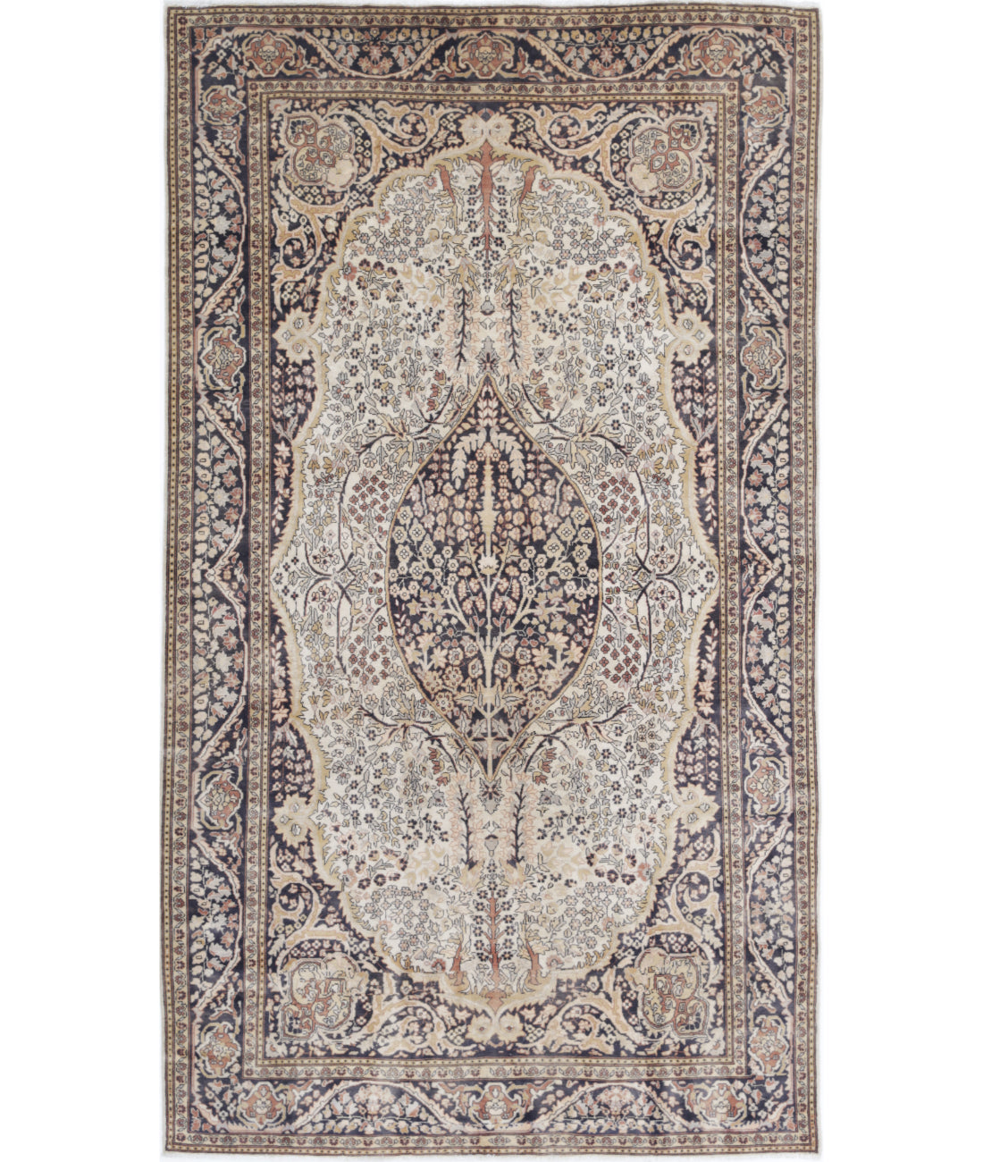 Hand Knotted Antique Oriental Tabriz Wool Rug - 4'6'' x 8'0''