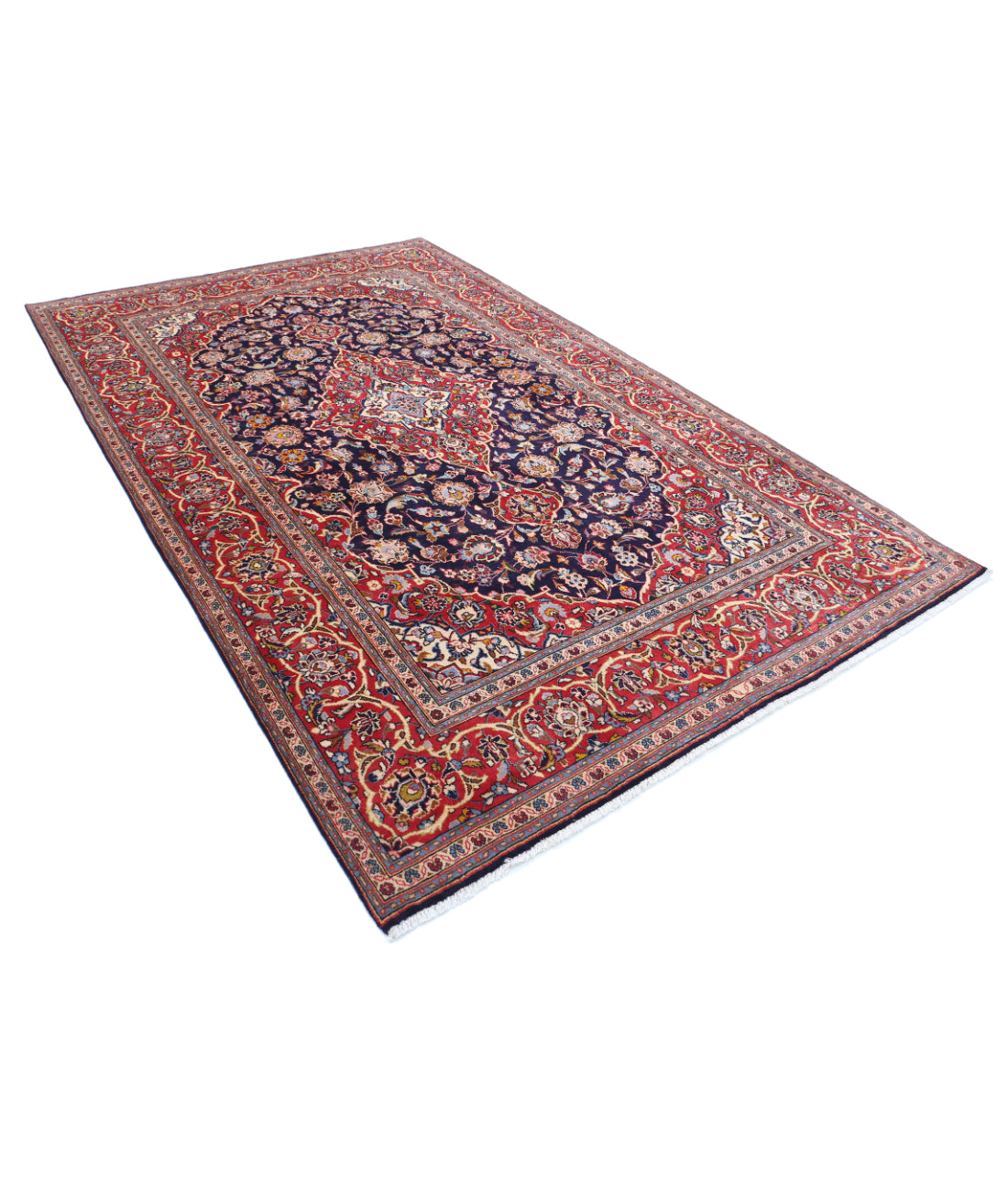 Hand Knotted Persian Kashan Wool Rug - 6'5'' x 10'3'' 6'5'' x 10'3'' (193 X 308) / Blue / Red