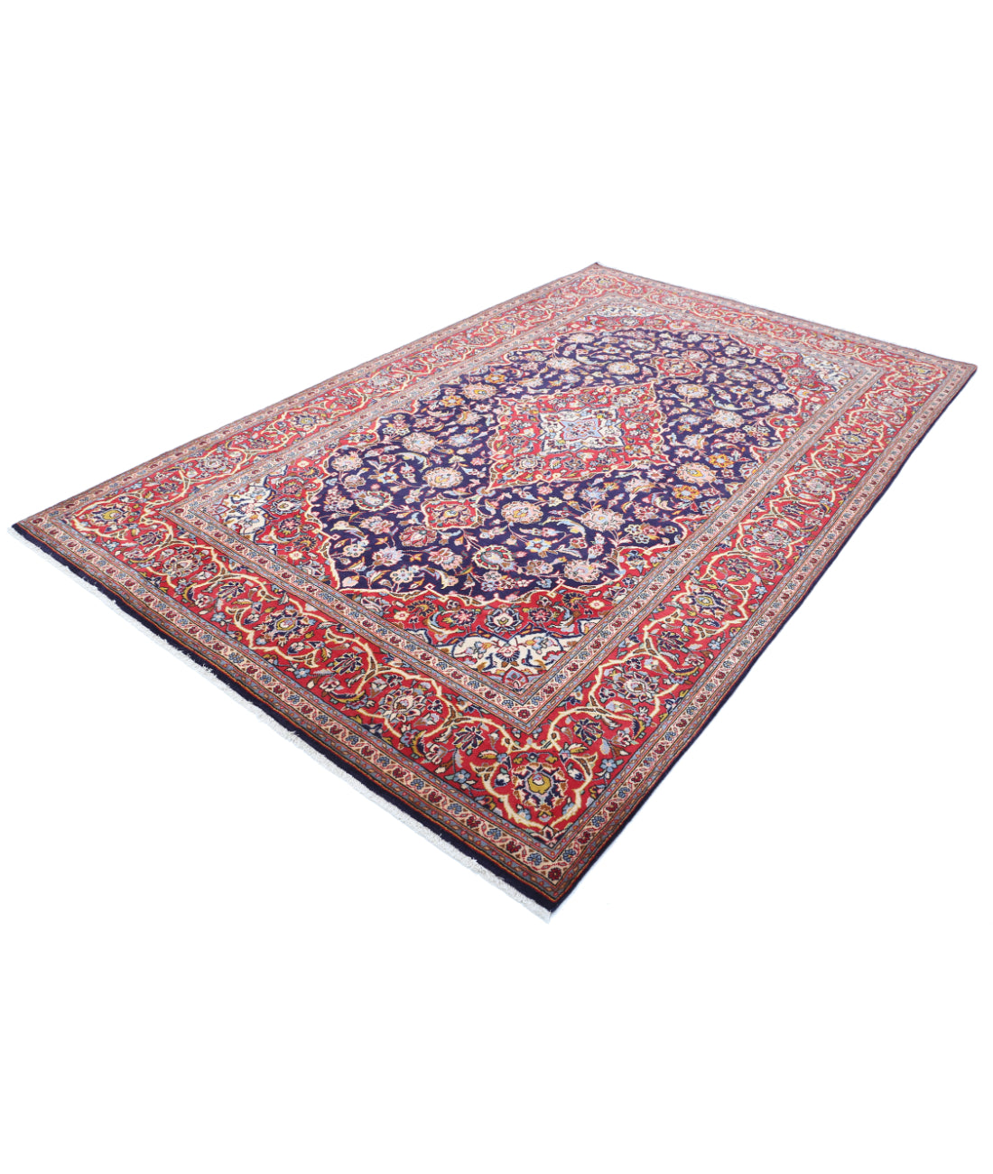 Hand Knotted Persian Kashan Wool Rug - 6'5'' x 10'3'' 6'5'' x 10'3'' (193 X 308) / Blue / Red