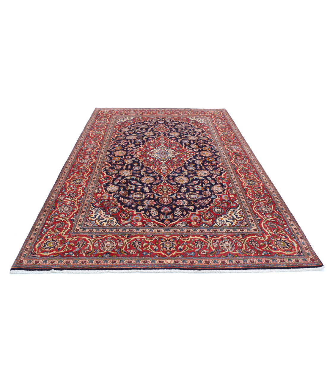 Hand Knotted Persian Kashan Wool Rug - 6'5'' x 10'3'' 6'5'' x 10'3'' (193 X 308) / Blue / Red