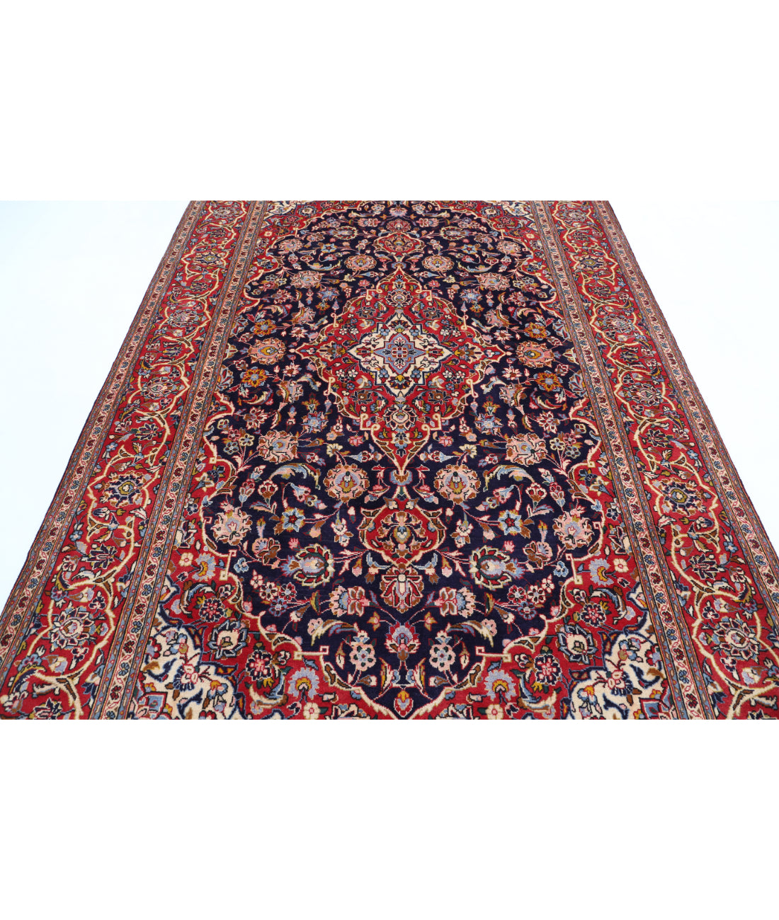 Hand Knotted Persian Kashan Wool Rug - 6'5'' x 10'3'' 6'5'' x 10'3'' (193 X 308) / Blue / Red