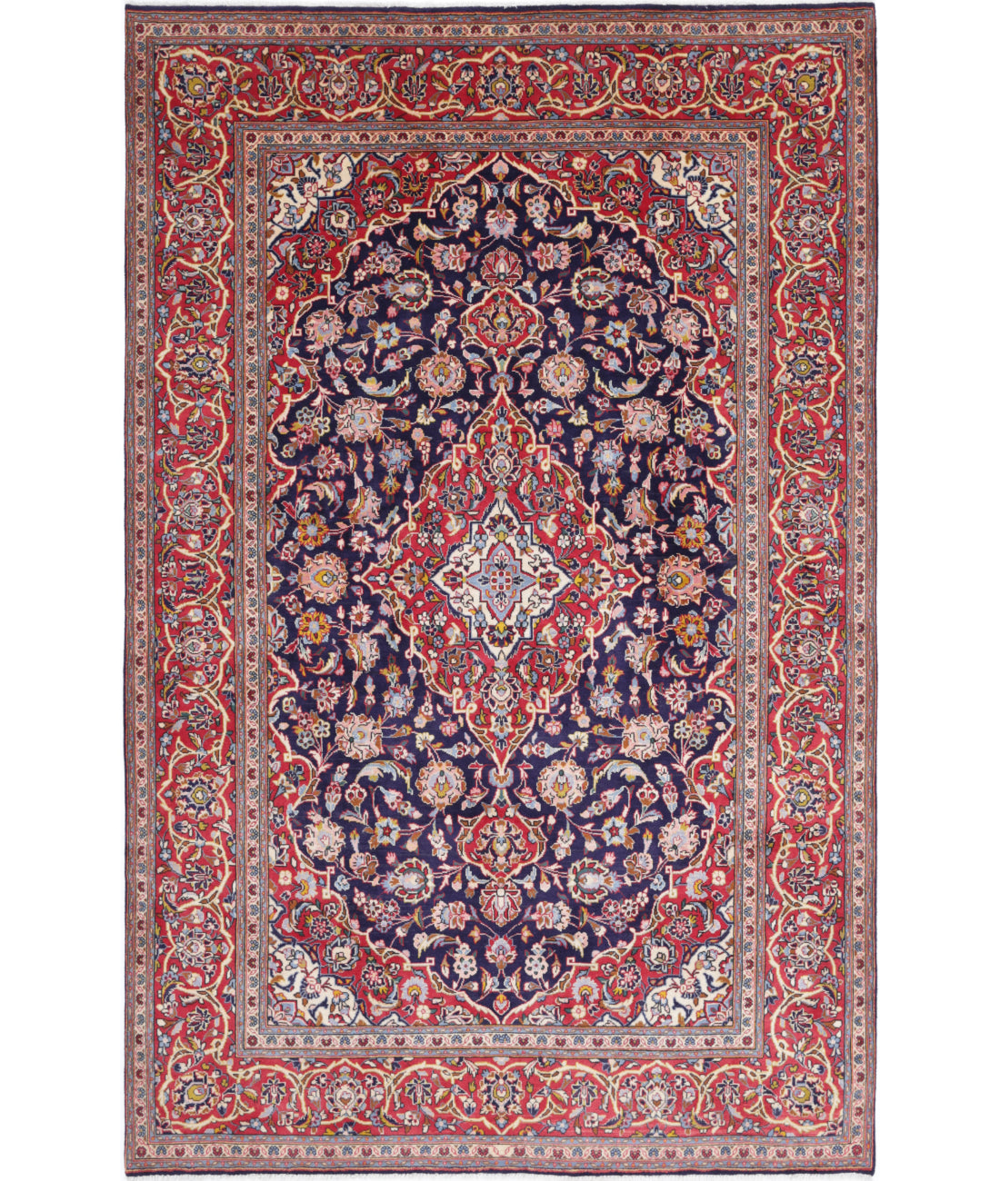 Hand Knotted Persian Kashan Wool Rug - 6&#39;5&#39;&#39; x 10&#39;3&#39;&#39; 6&#39;5&#39;&#39; x 10&#39;3&#39;&#39; (193 X 308) / Blue / Red