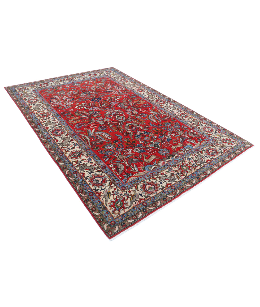 Hand Knotted Antique Persian Sarouk Wool Rug - 6'3'' x 9'3'' 6'3'' x 9'3'' (188 X 278) / Red / Ivory