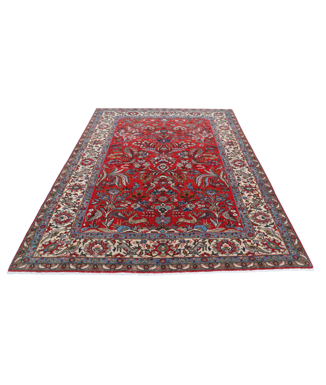 Hand Knotted Antique Persian Sarouk Wool Rug - 6'3'' x 9'3'' 6'3'' x 9'3'' (188 X 278) / Red / Ivory