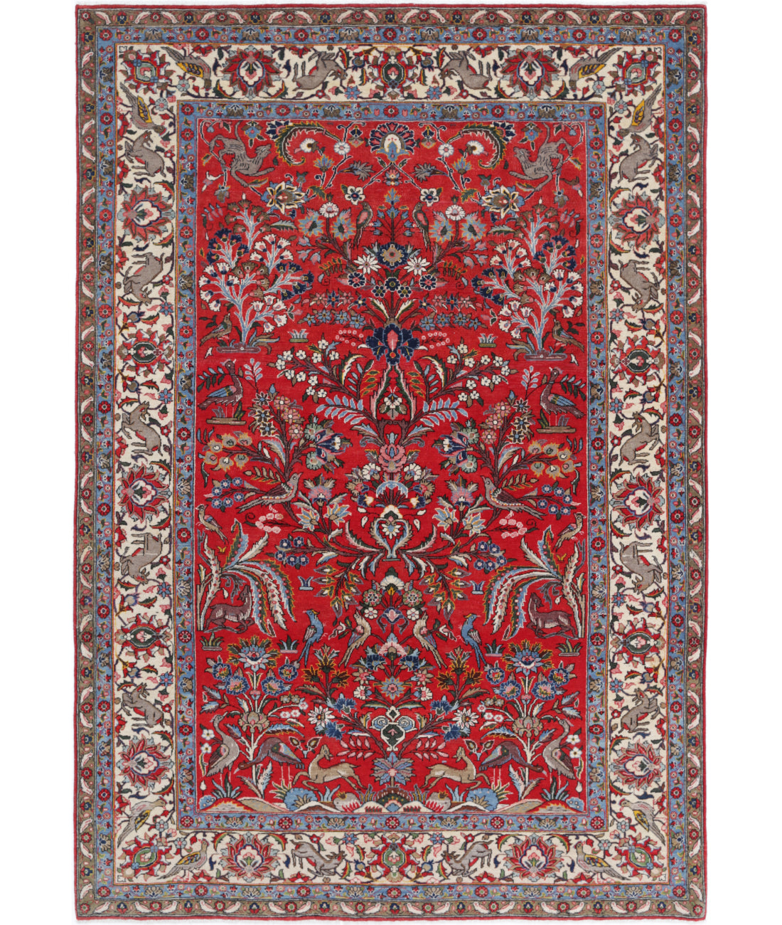 Hand Knotted Antique Persian Sarouk Wool Rug - 6&#39;3&#39;&#39; x 9&#39;3&#39;&#39; 6&#39;3&#39;&#39; x 9&#39;3&#39;&#39; (188 X 278) / Red / Ivory